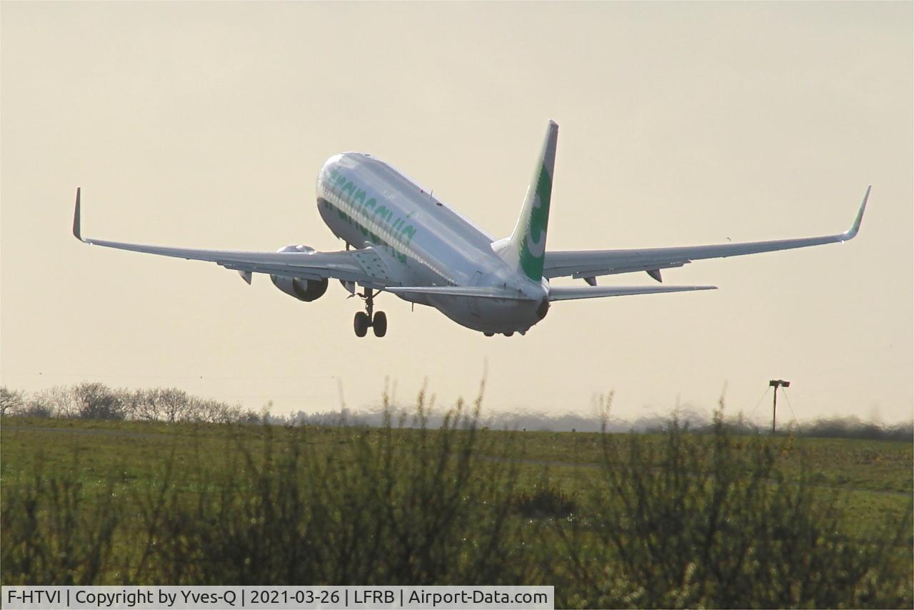 F-HTVI, 2018 Boeing 737-8K2 C/N 62164, Boeing 737-8K2, Take off rwy 25L, Brest-Bretagne airport (LFRB-BES)