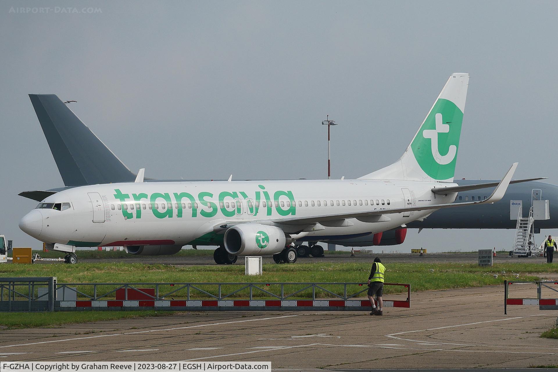 F-GZHA, 2007 Boeing 737-8GJ C/N 34901, Under tow at Norwich.