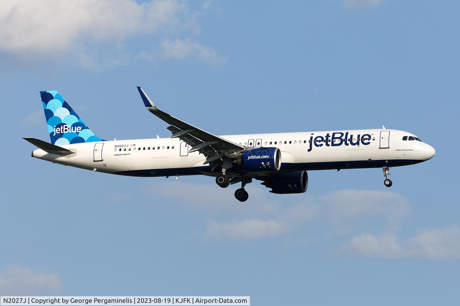 N2027J, 2019 Airbus A321-271NX C/N 9121, Final 22L at JFK.