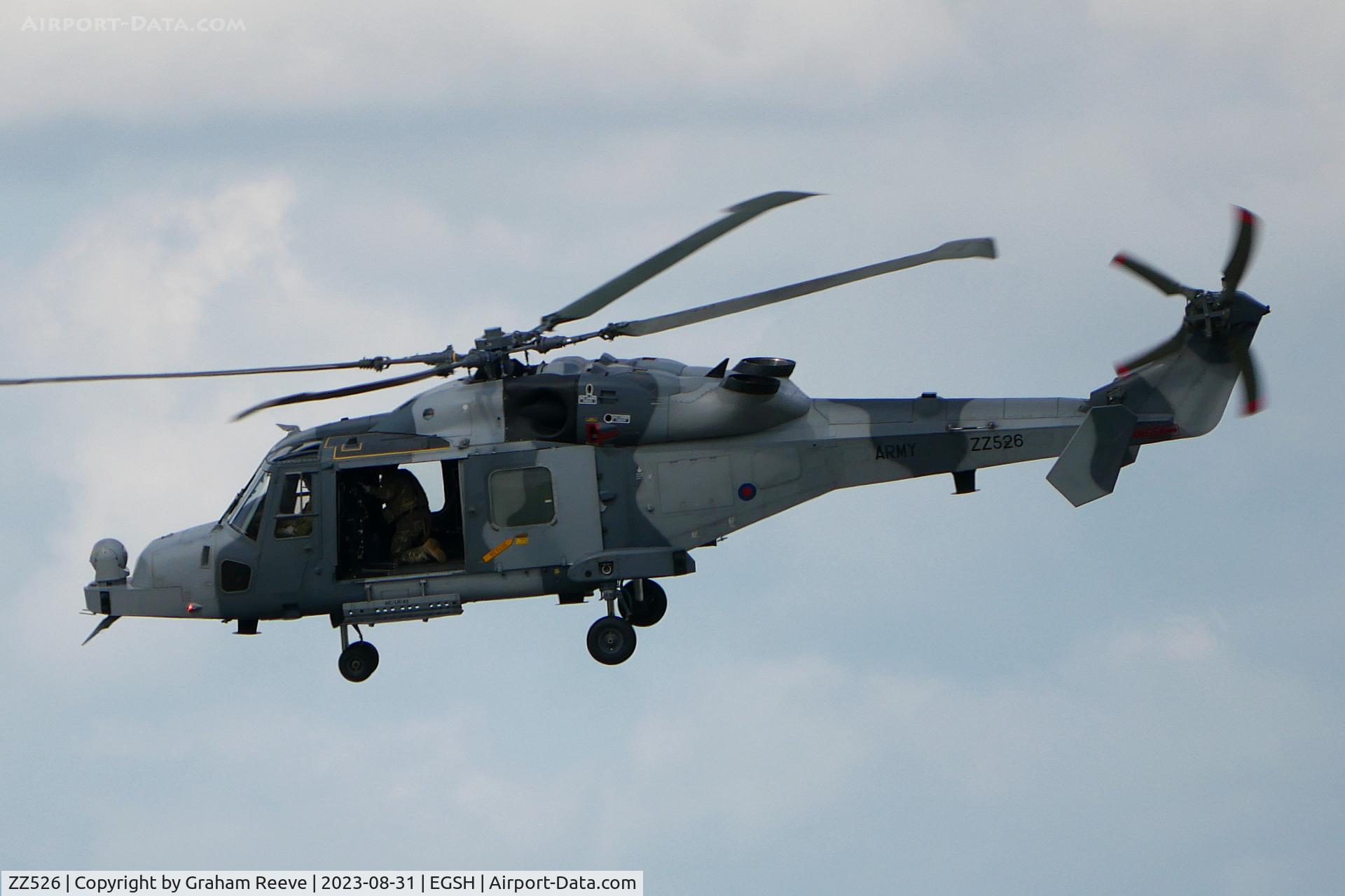ZZ526, AgustaWestland AW-159 Wildcat AH.1 C/N 533, Departing from Norwich.
