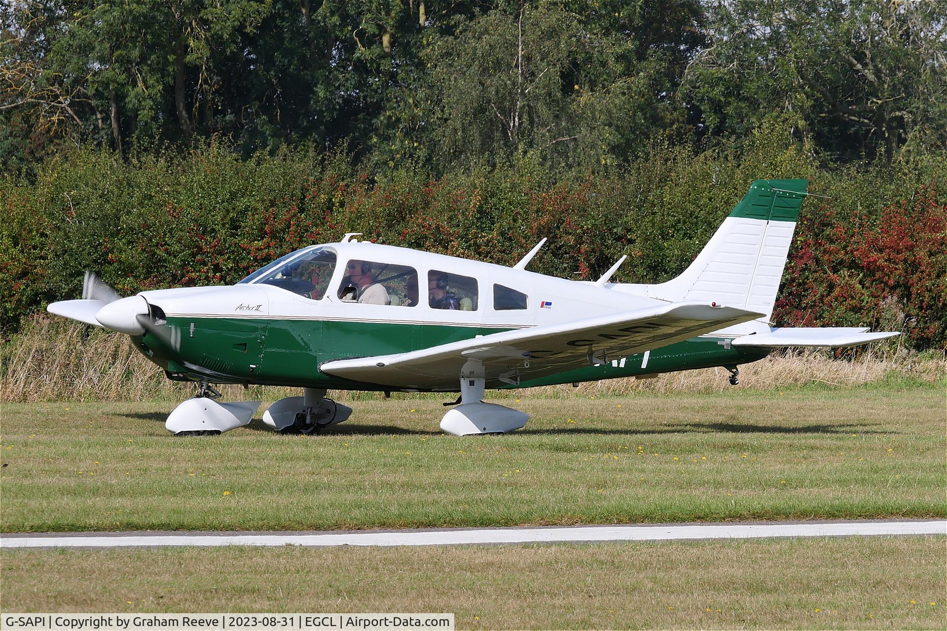 G-SAPI, 1976 Piper PA-28-181 Cherokee Archer III C/N 28-7690191, About to depart from Fenland.