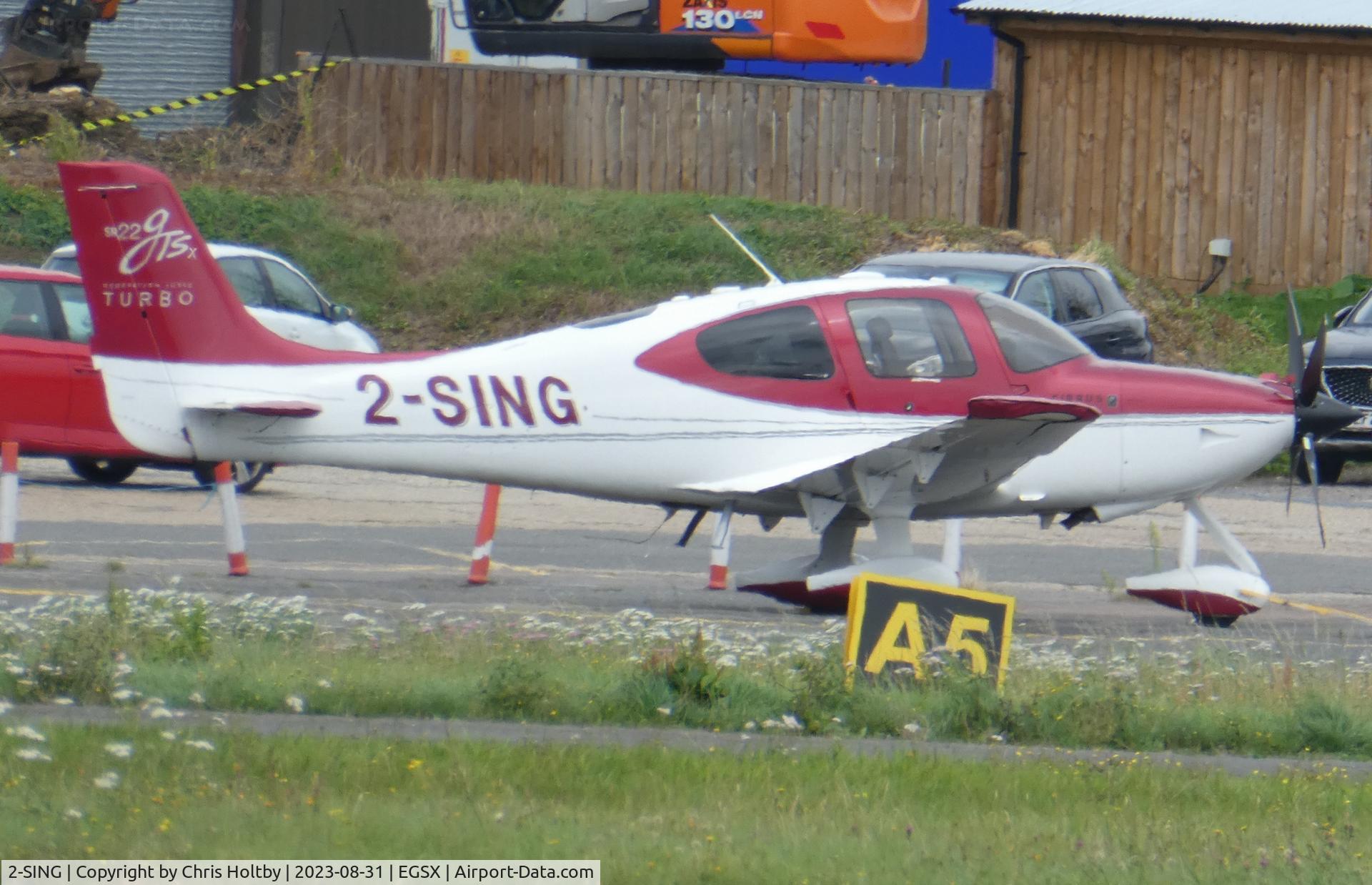 2-SING, 2008 Cirrus SR22 G3 GTSX Turbo C/N 3148, Parked at North Weald, Essex. Privately owned in Guernsey.