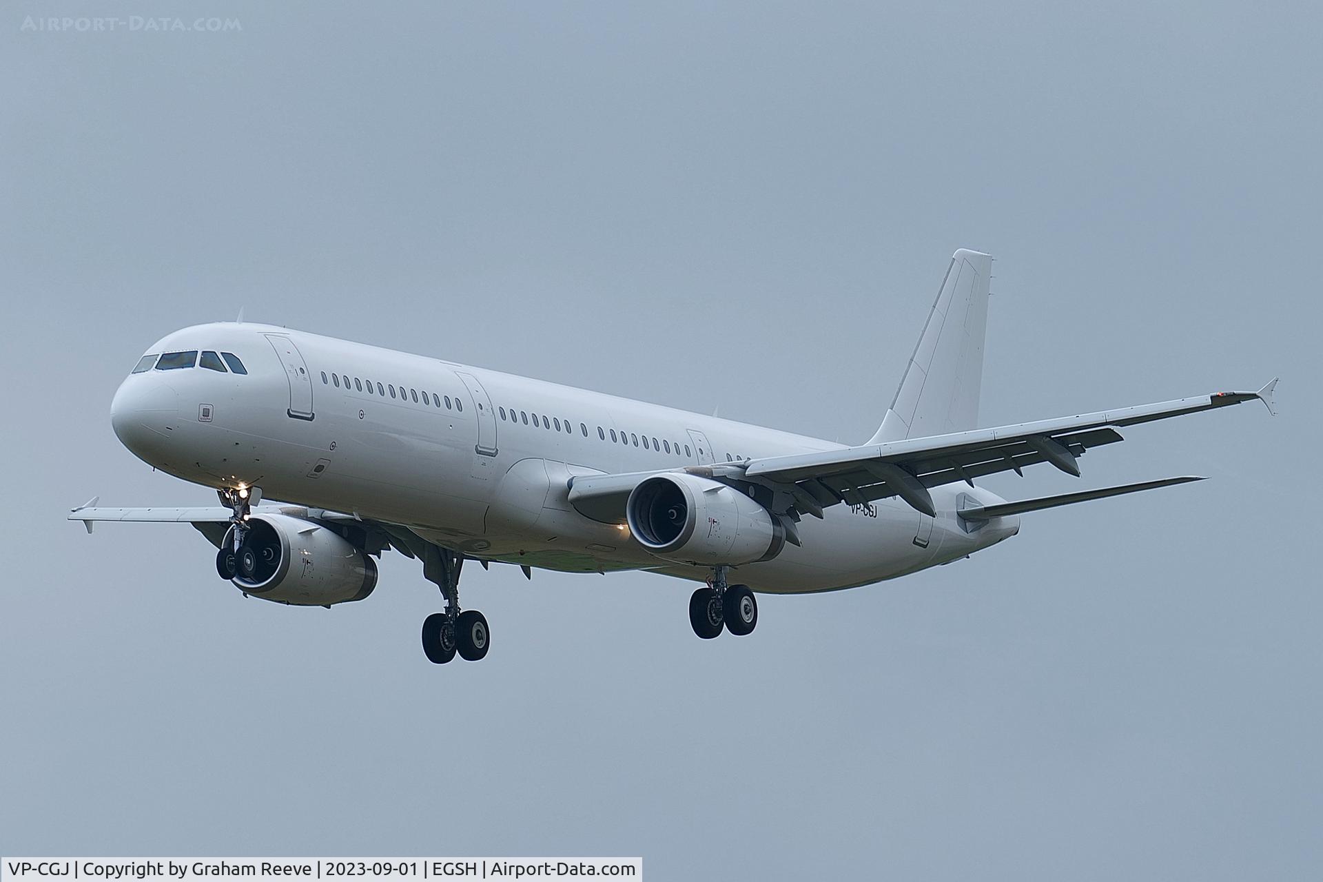 VP-CGJ, Airbus A321-200 C/N 5350, Landing at Norwich.