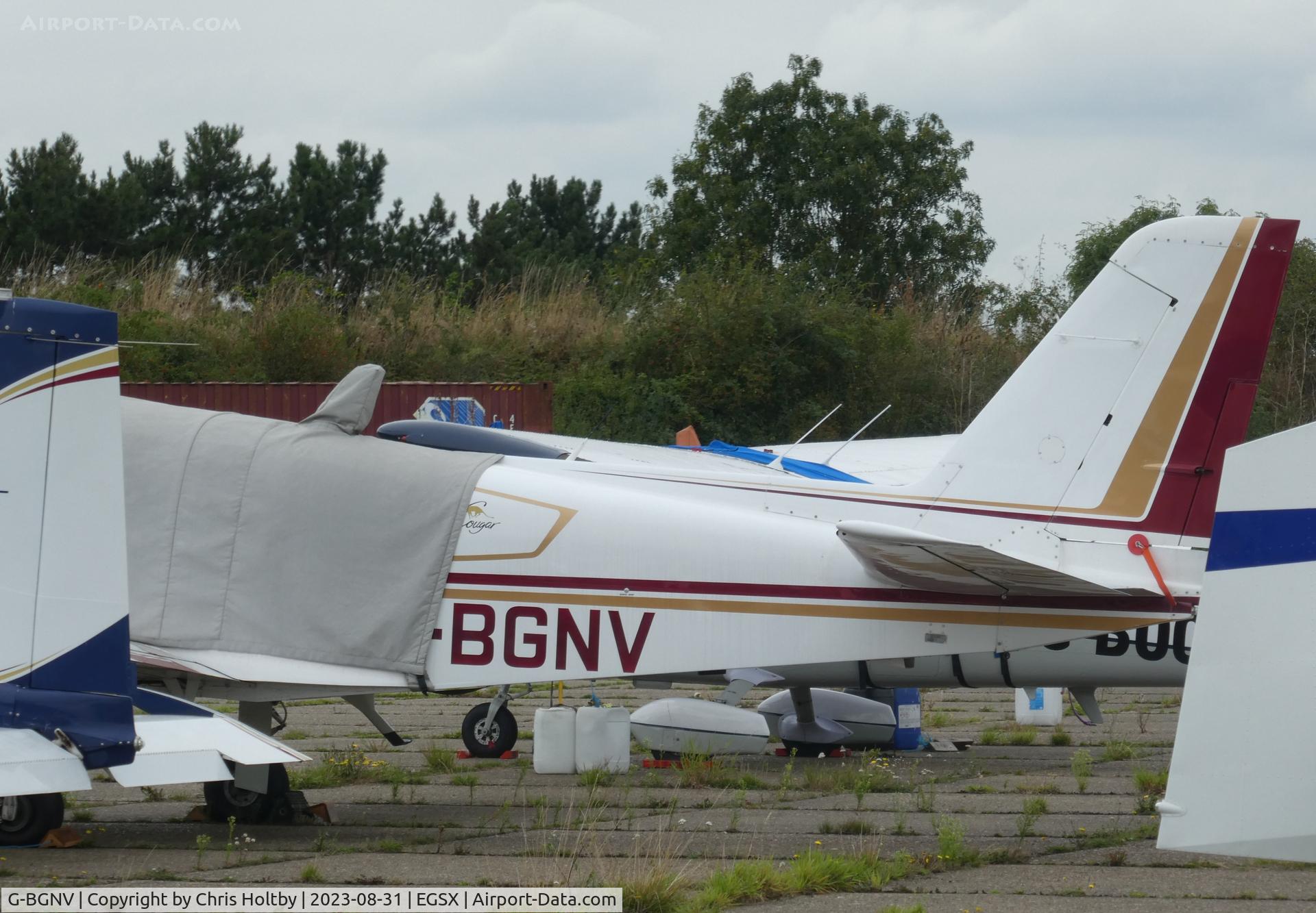 G-BGNV, 1979 Gulfstream American GA-7 Cougar C/N GA7-0078, Parked at North Weald, Essex