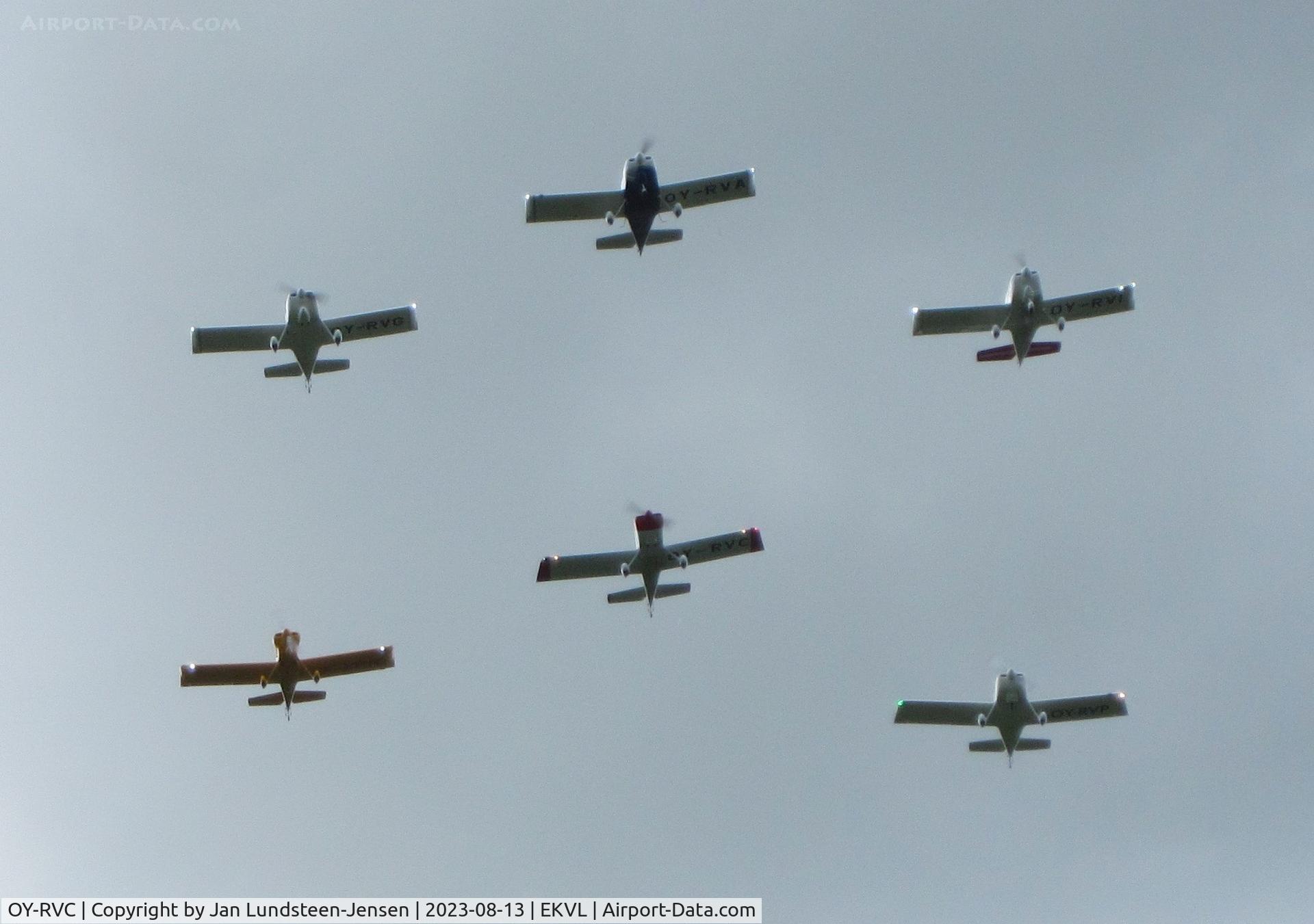 OY-RVC, 2010 Vans RV-8 C/N 2005-08, RVators Formation Team seen over Runway 10 at an airshow at 
Vaerloese in Denmark. OY-RVC is the plane in the lower middle.