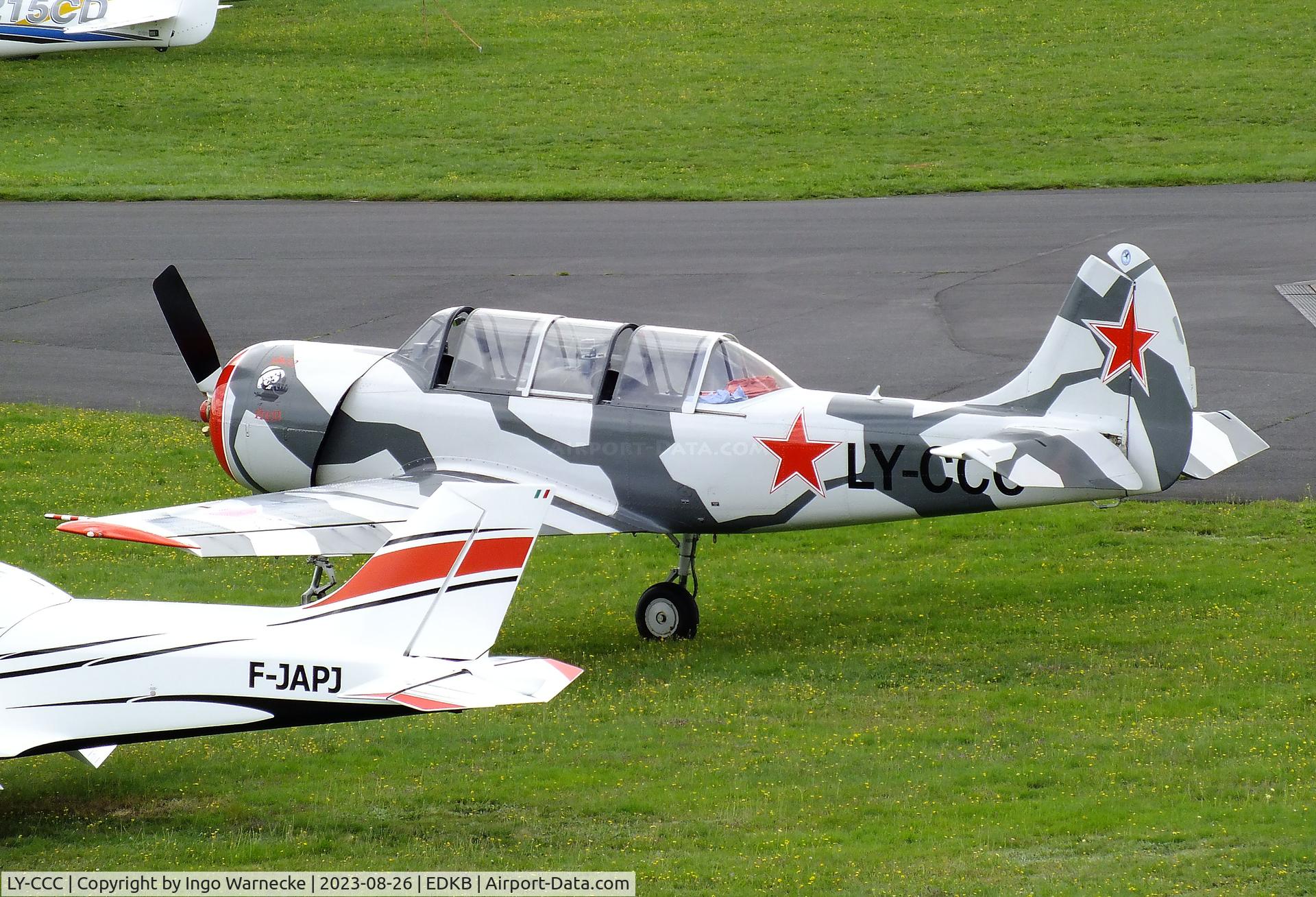 LY-CCC, 1985 Yakovlev (Aerostar) Yak-52 C/N 855412, Yakovlev (Aerostar) Yak-52 at Bonn-Hangelar airfield during the Grumman Fly-in 2023