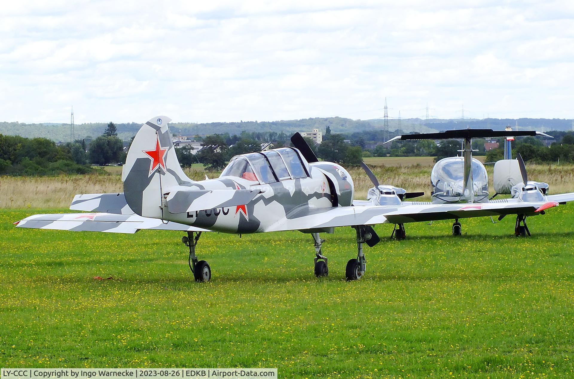 LY-CCC, 1985 Yakovlev (Aerostar) Yak-52 C/N 855412, Yakovlev (Aerostar) Yak-52 at Bonn-Hangelar airfield during the Grumman Fly-in 2023