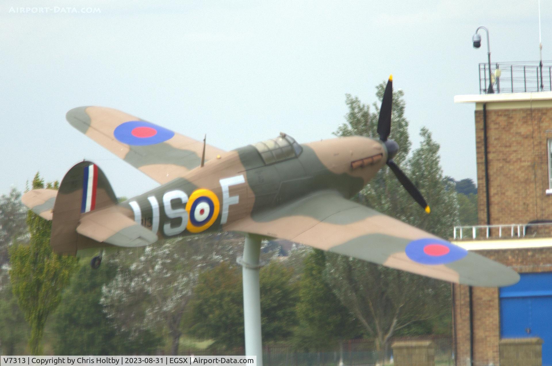 V7313, Hawker Hurricane I Replica C/N Not found V7313, Replica Hurricane still at North Weald Essex as gate guardian