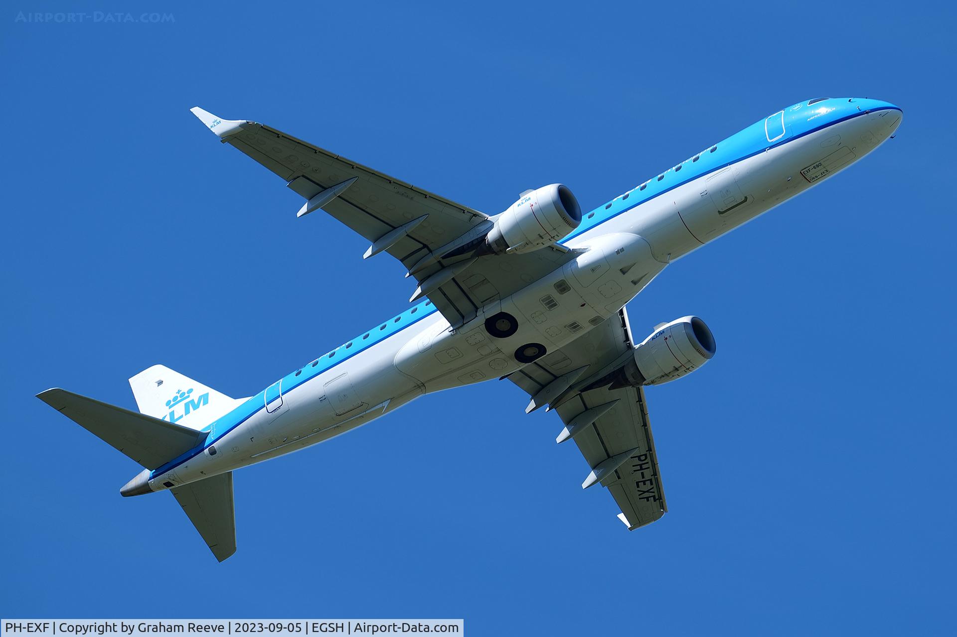 PH-EXF, 2015 Embraer 190STD (ERJ-190-100) C/N 19000690, Departing from Norwich.
