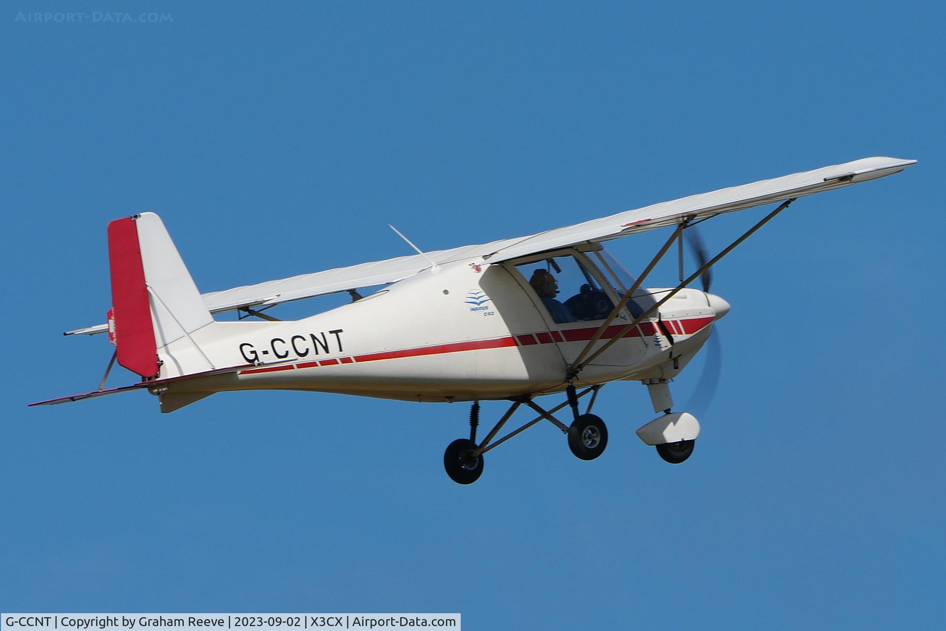 G-CCNT, 2003 Comco Ikarus C42 FB80 C/N 0311-6585, Departing from Northrepps.