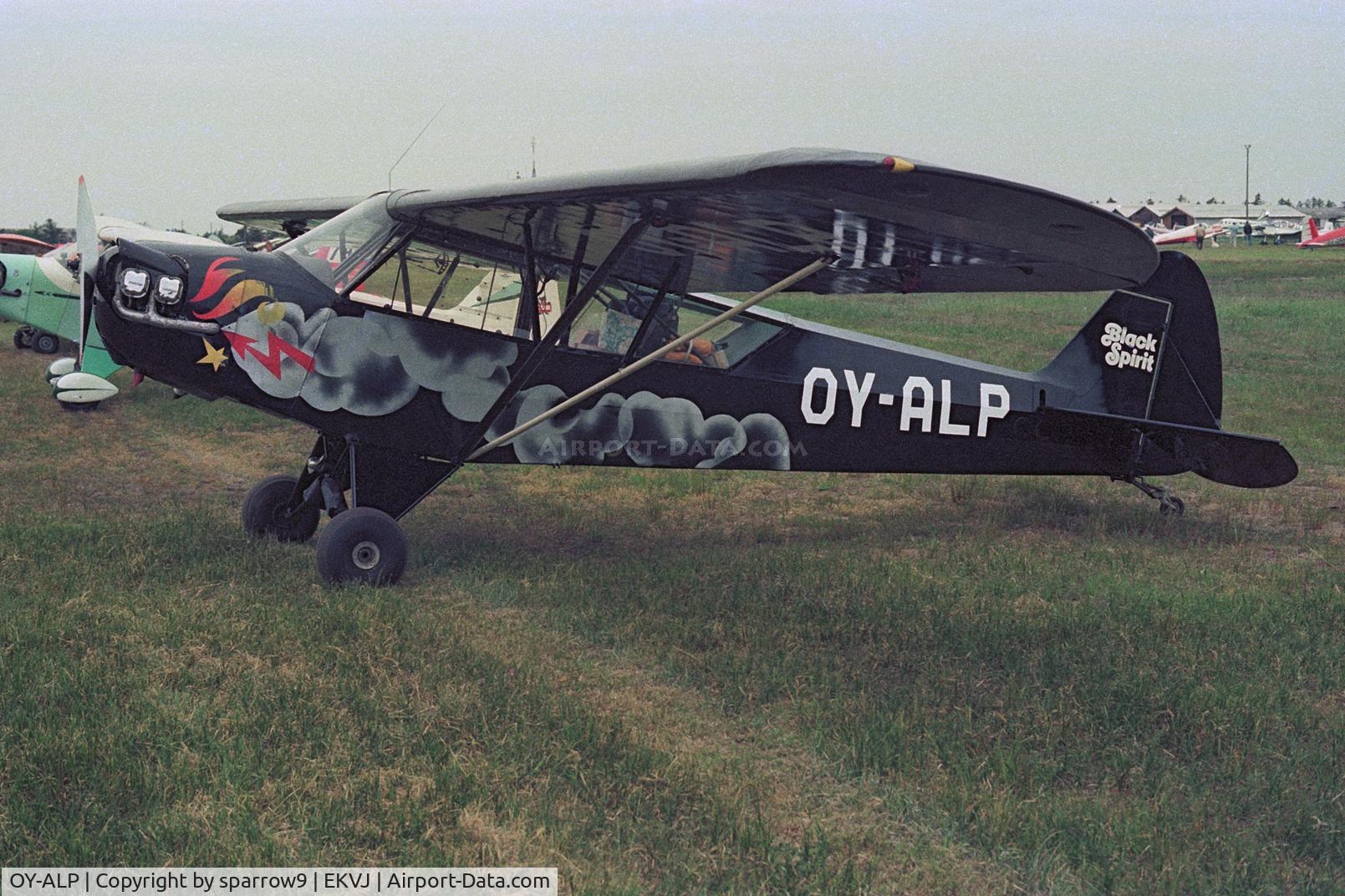 OY-ALP, 1944 Piper L-4J Grasshopper (J3C-65D) C/N 12847, Ex HB-OAB which was HB-registered from 1947-09-29 until 1957-08-09. Scanned from a slide.
