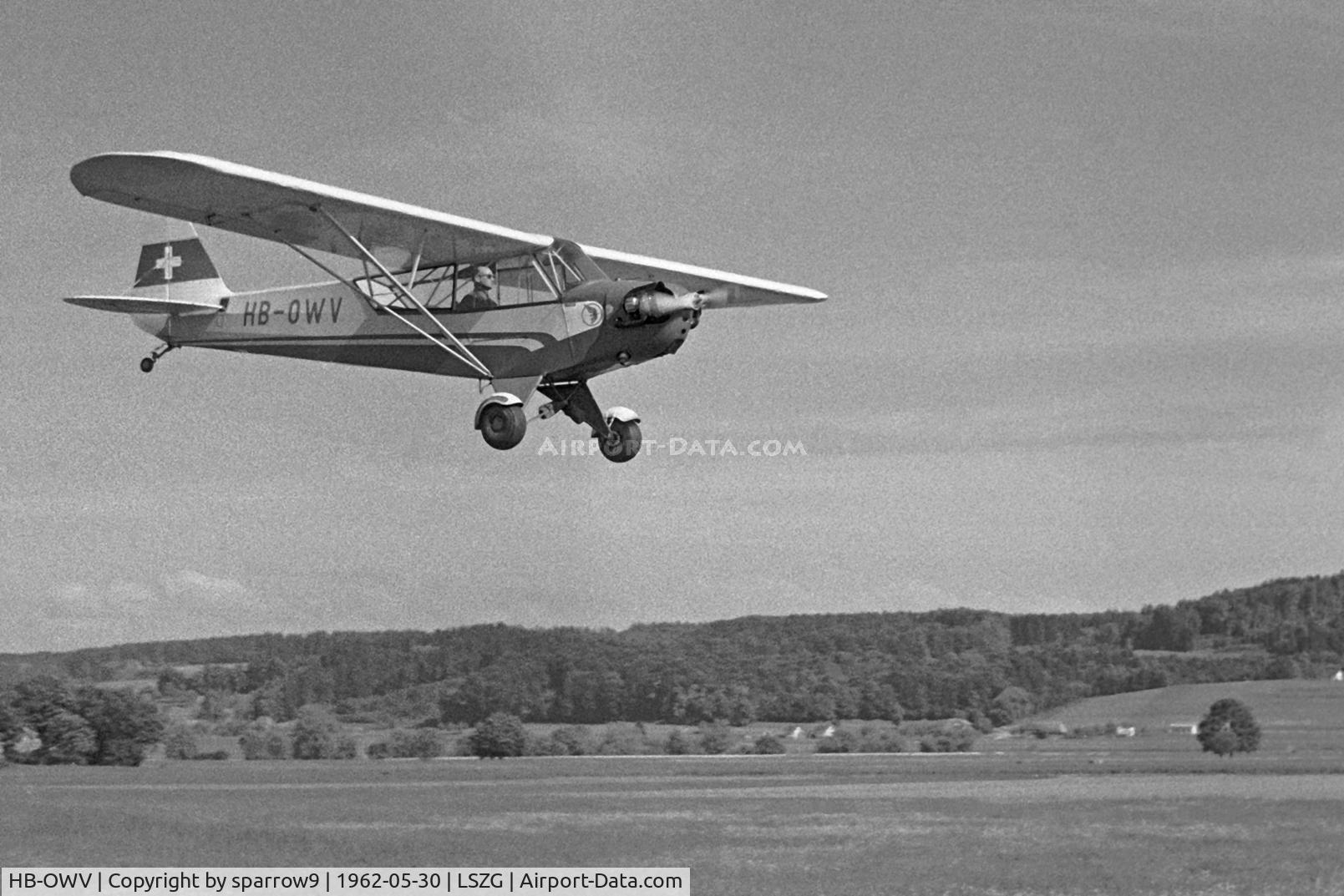 HB-OWV, 1948 Piper J-3C Cub C/N 18225, Landing Grenchen. Scanned from a b+w negative.