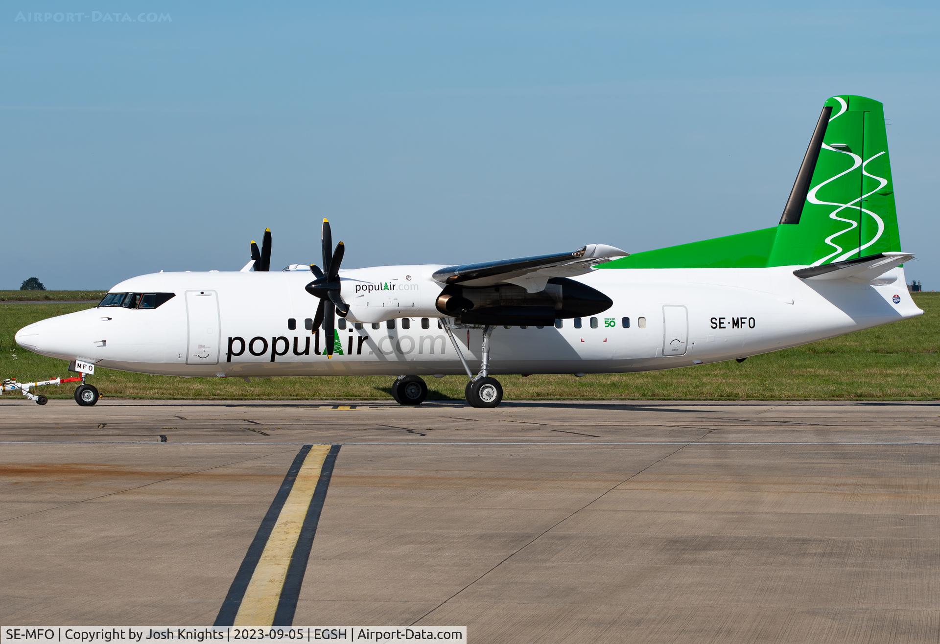 SE-MFO, 1992 Fokker F-50 C/N 20251, Departing Norwich After Respray.