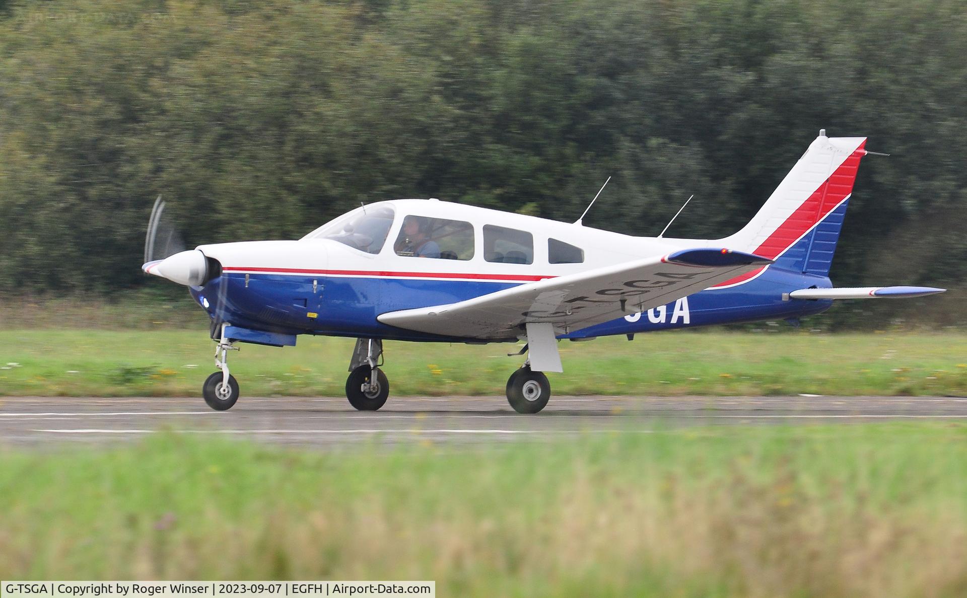 G-TSGA, 1977 Piper PA-28R-201 Cherokee Arrow III C/N 28R-7737082, Visiting Cherokee Arrow III aircraft departing Runway 22.
