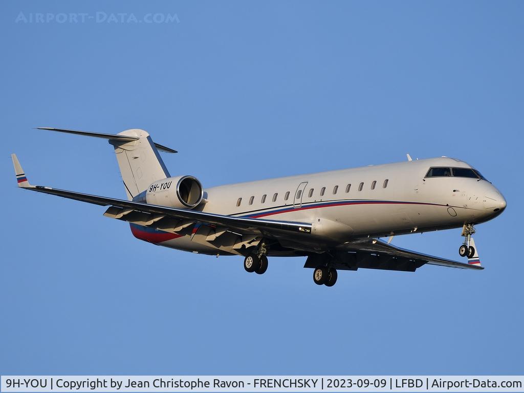 9H-YOU, 2008 Bombardier Challenger 850 (CL-600-2B19) C/N 8085, Larnaca (LCA)	Bordeaux (BOD)	(AXY361U)
