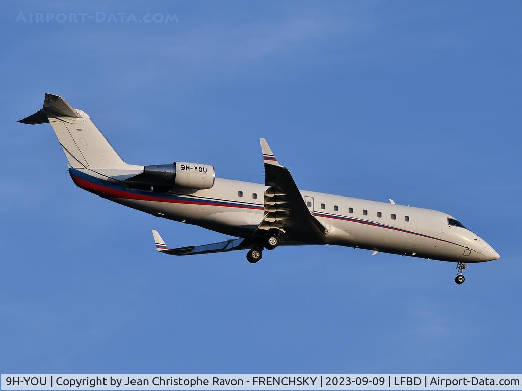 9H-YOU, 2008 Bombardier Challenger 850 (CL-600-2B19) C/N 8085, Larnaca (LCA)	Bordeaux (BOD)	(AXY361U)