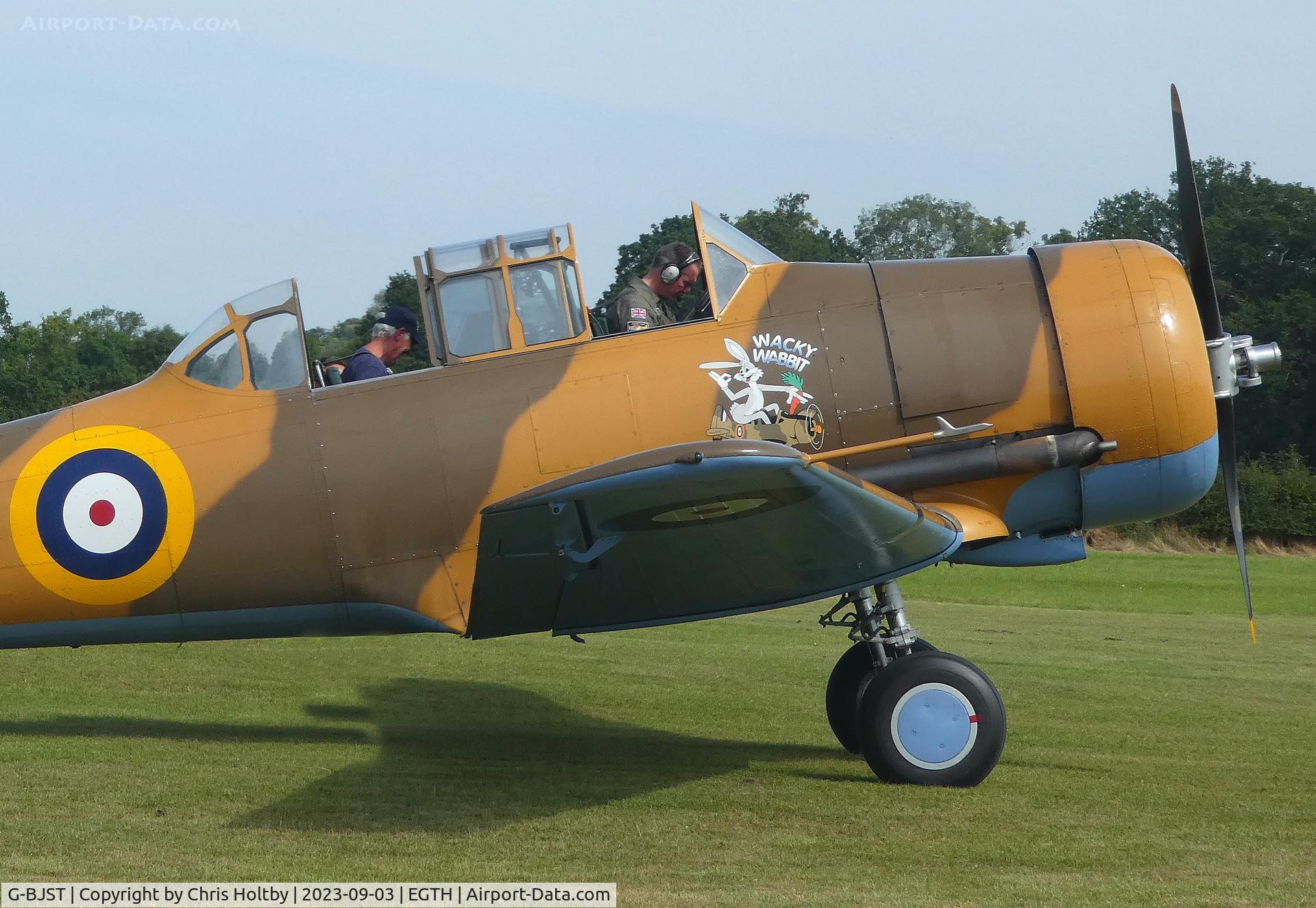 G-BJST, 1953 Canadian Car & Foundry T-6H Harvard Mk.4M C/N 14A-2429, Wacky Wabbit ready to roll at Old Warden's Vintage Airshow 2023
