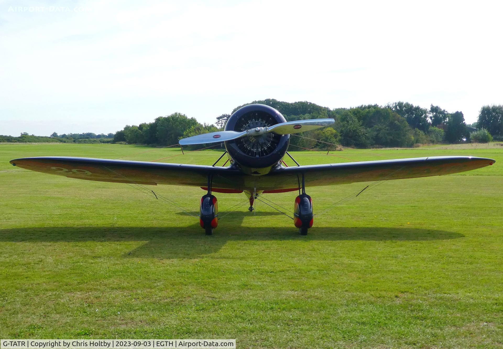 G-TATR, 2012 Travel Air Type R Racer Replica C/N LAA 362-14892, Travel Air speed machine ready head-on for the Vintage Airshow at Old Warden; pity it's a replica.
