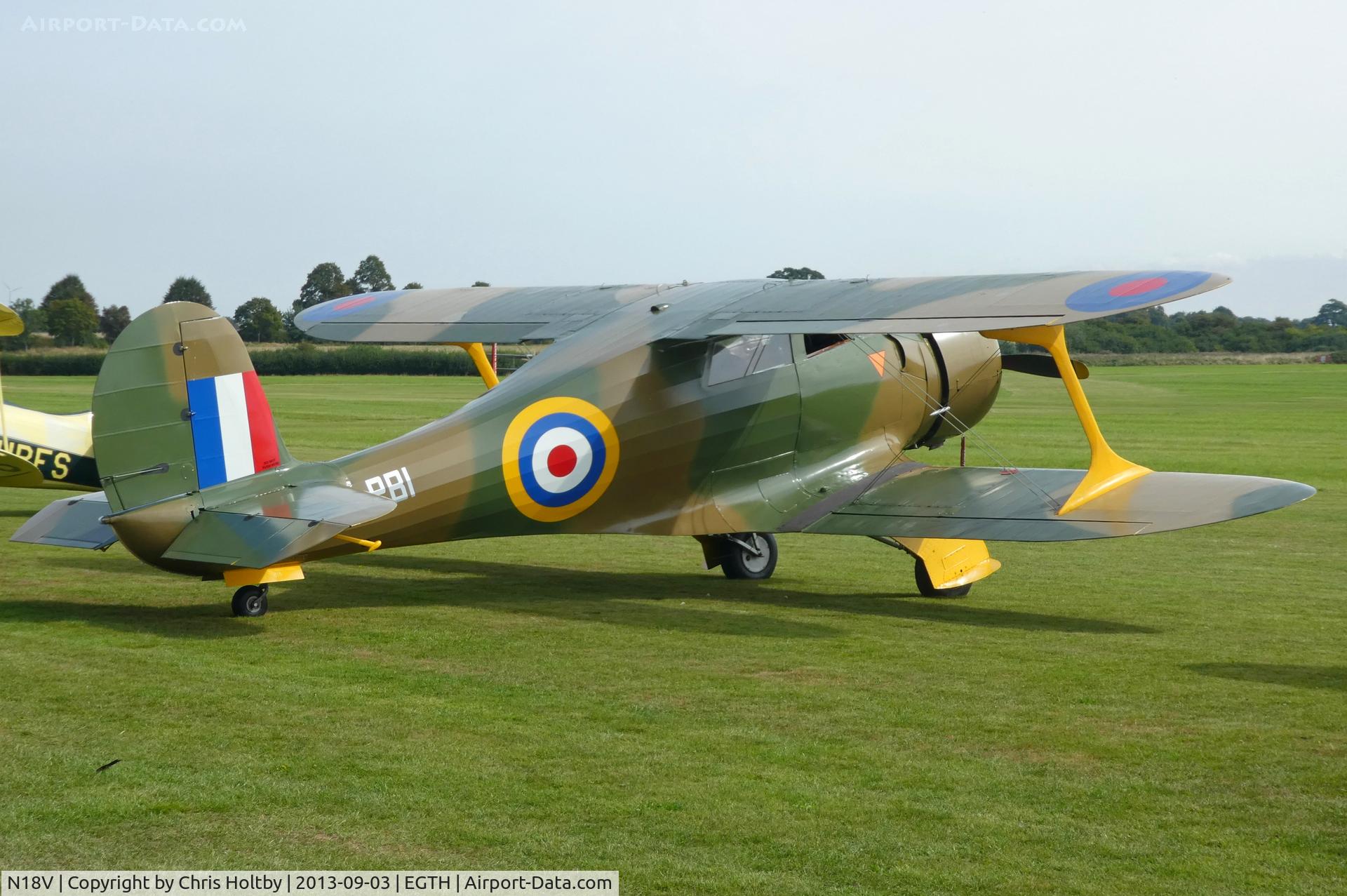 N18V, 1944 Beech D17S Staggerwing C/N 6869, Ready to fly in the Old Warden Vintage Airshow 2023. Last photographed at EGTH in 1982.