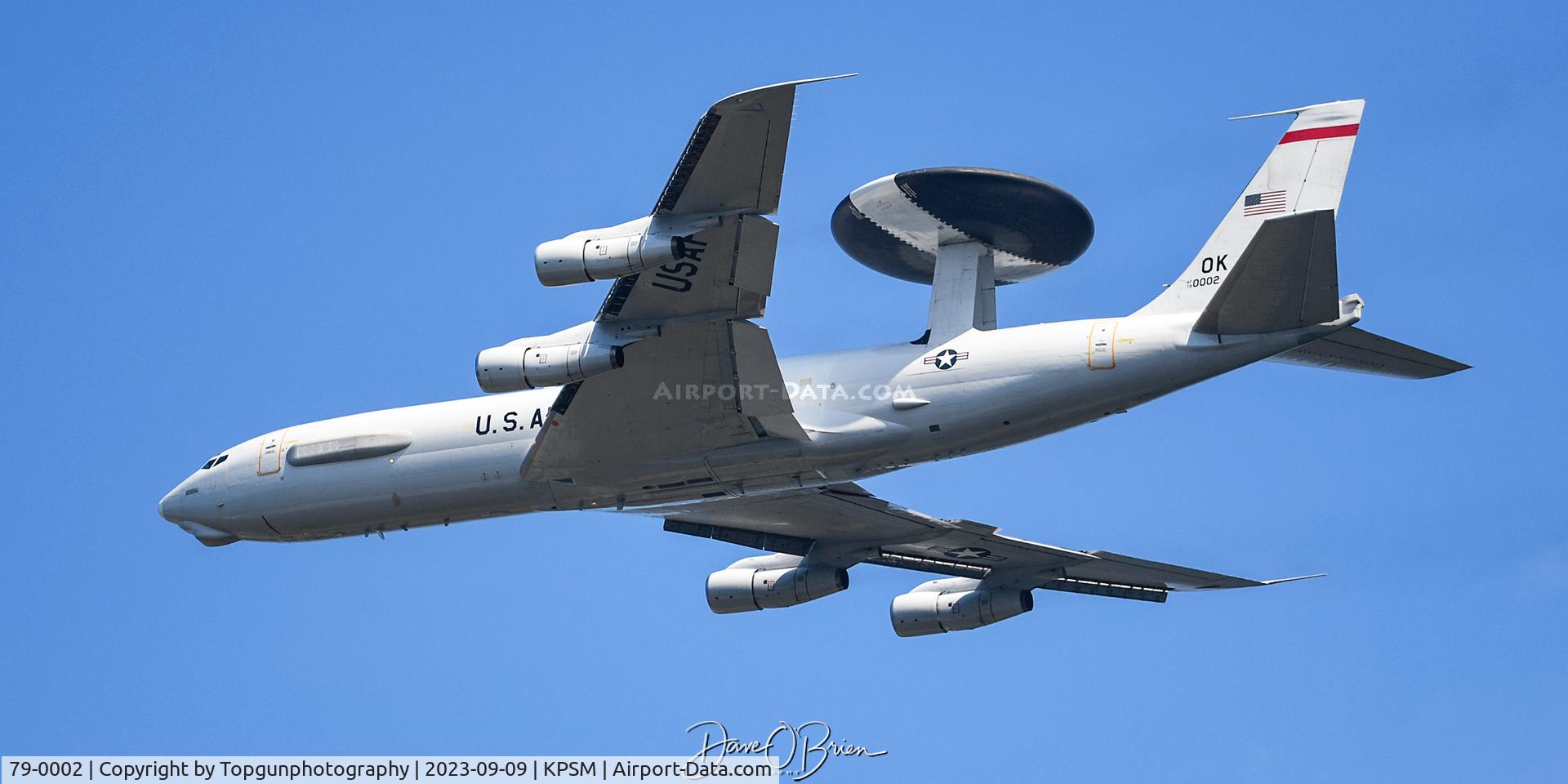 79-0002, 1979 Boeing E-3B Sentry C/N 21756, EMBER40 on a fly by for the Portsmouth Air Show 2023