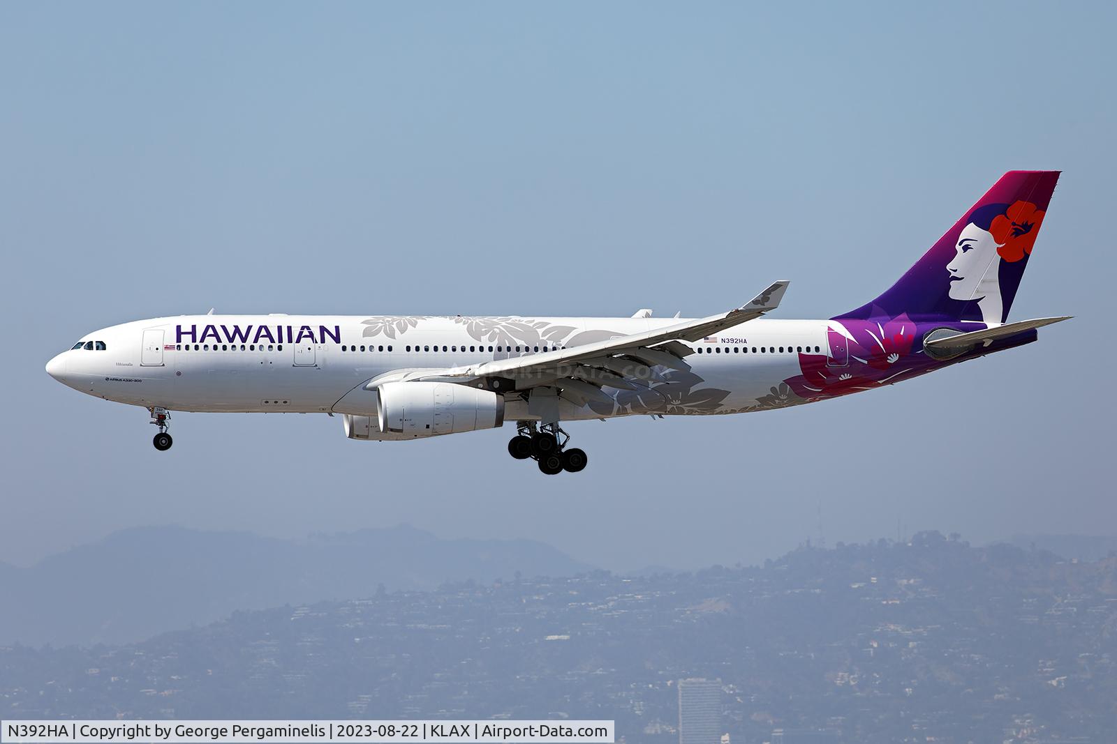 N392HA, 2013 Airbus A330-243 C/N 1404, Final runway 24L at KLAX.