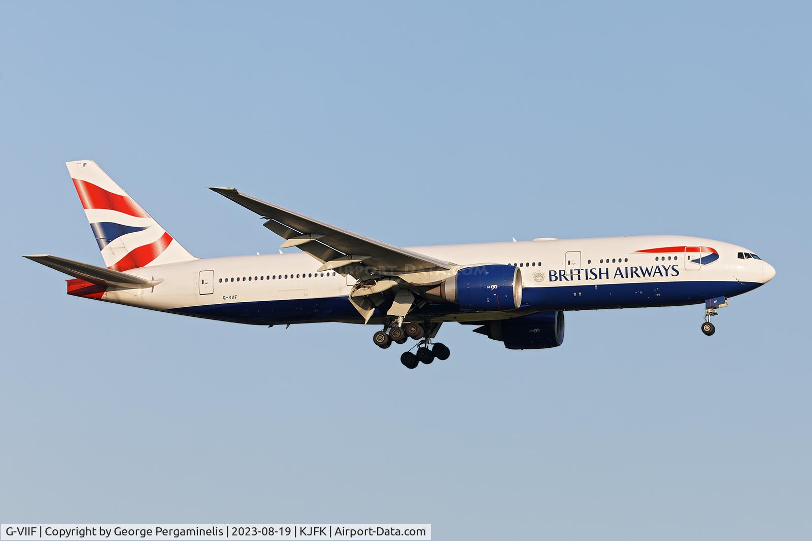 G-VIIF, 1997 Boeing 777-236 C/N 27488, Final runway 22L at KJFK.