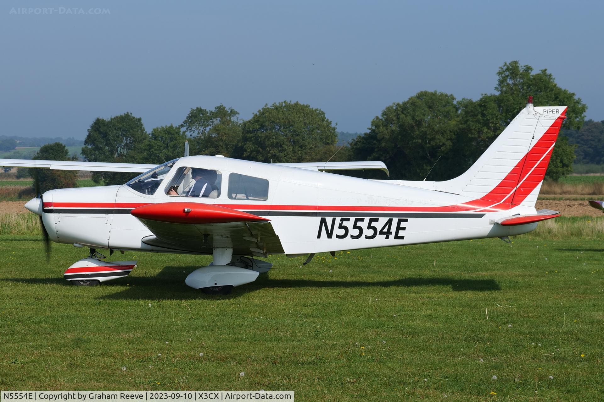 N5554E, 1977 Piper PA-28-140 Cherokee Cruiser C/N 28-7725152, Just landed at Northrepps.