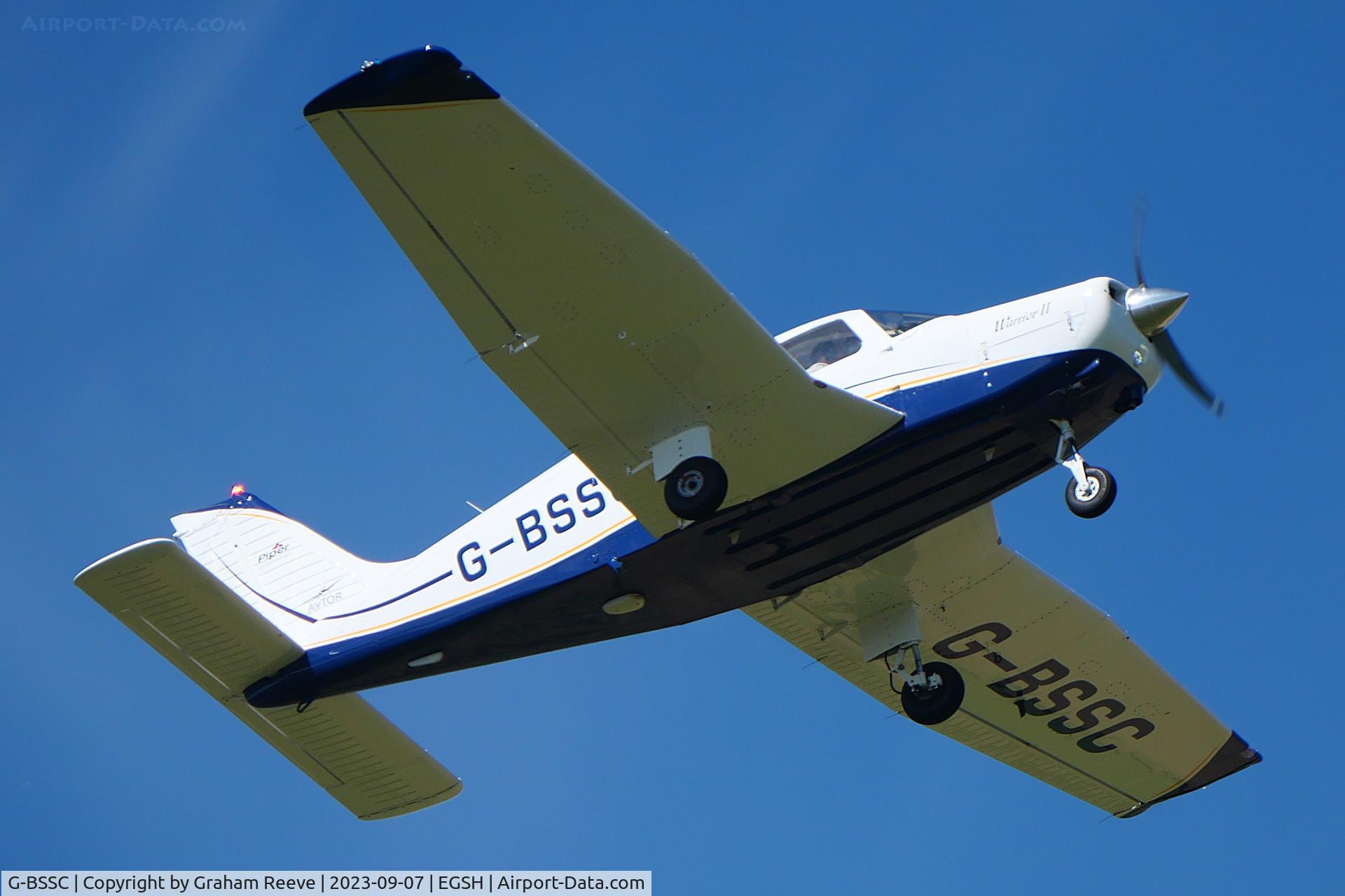 G-BSSC, 1982 Piper PA-28-161 Warrior ll C/N 28-8216176, Departing from Norwich.