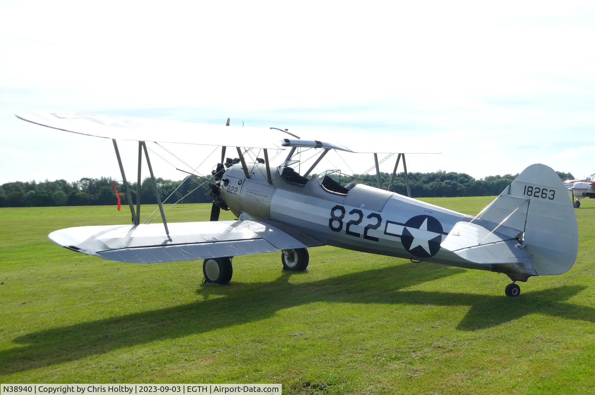 N38940, 1941 Boeing A75N1(PT17) C/N 75-1822, 1941Boeing Stearman A75N1(PT17) at Old Warden for the Vintage Airshow 2023