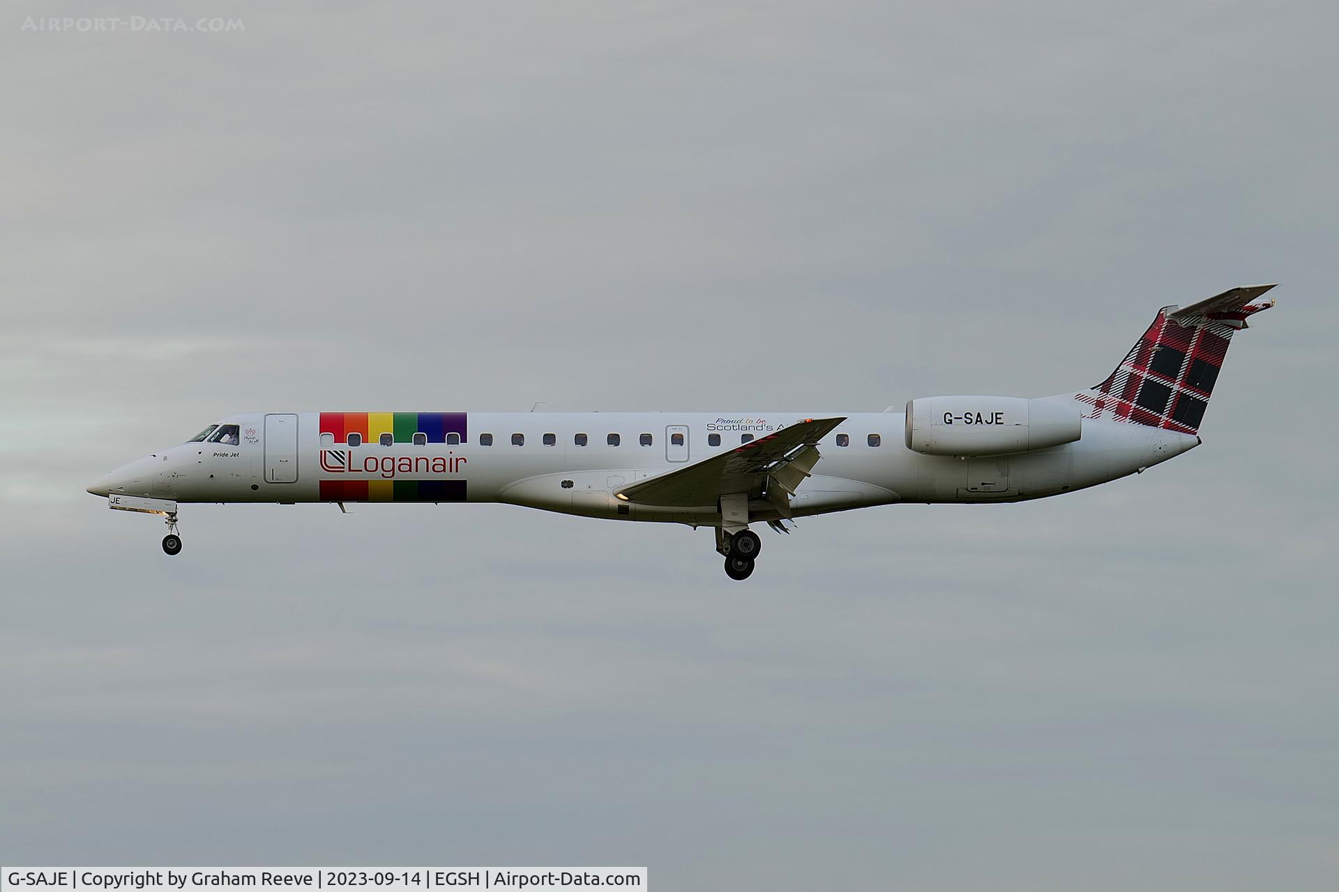 G-SAJE, 2001 Embraer EMB-145EP (ERJ-145EP) C/N 145442, In new a colour scheme.