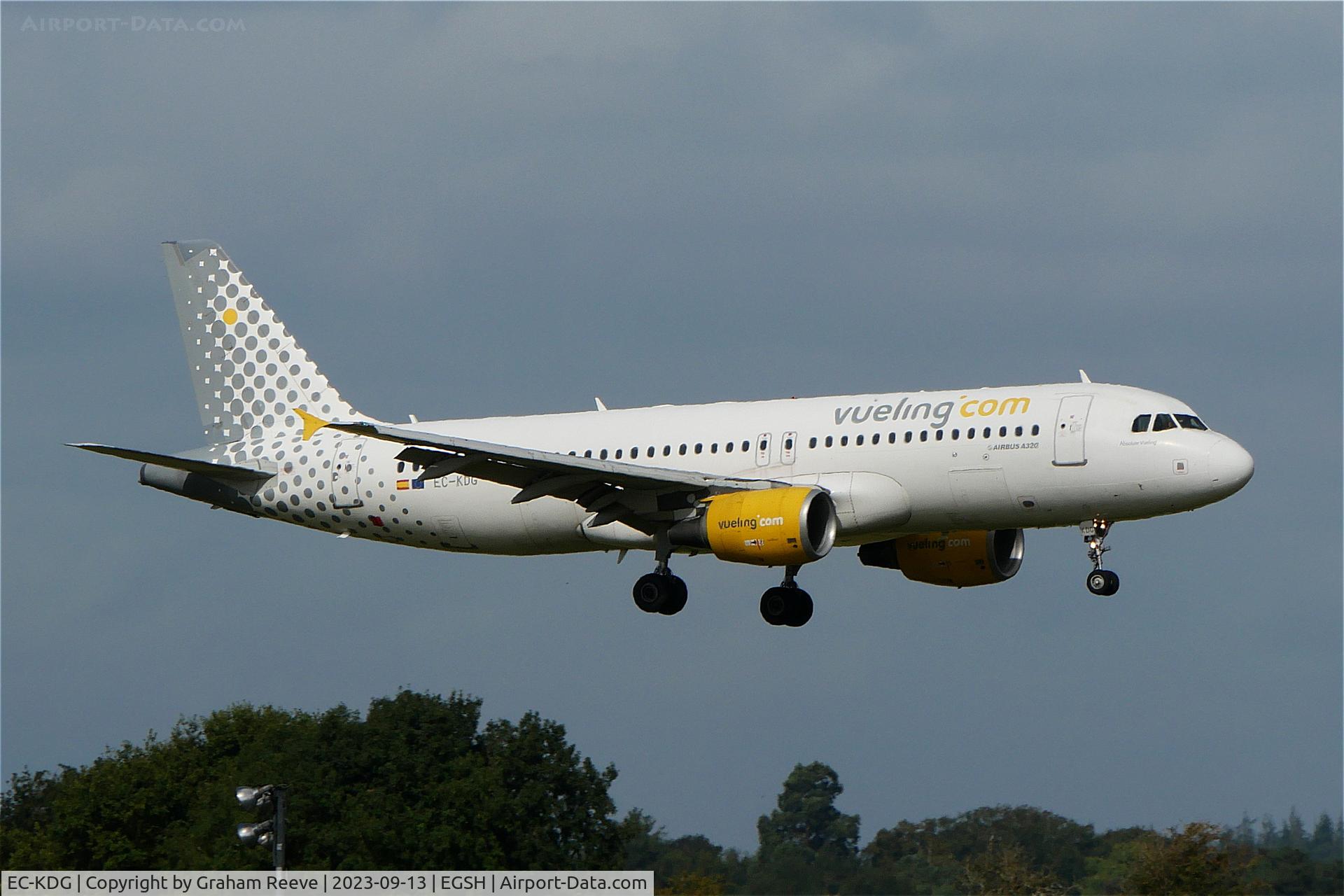 EC-KDG, 2007 Airbus A320-214 C/N 3095, Landing at Norwich.