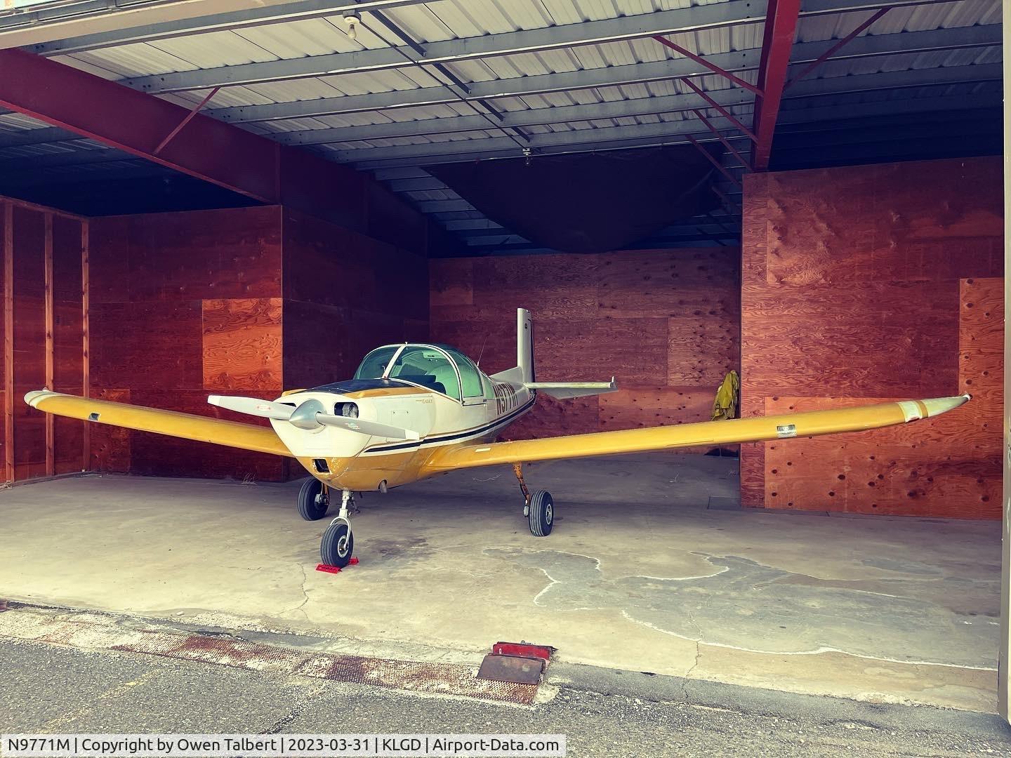 N9771M, 1970 Mooney M10 Cadet C/N 700042, A picture of the airplane in its hanger before purchase by the new owner.