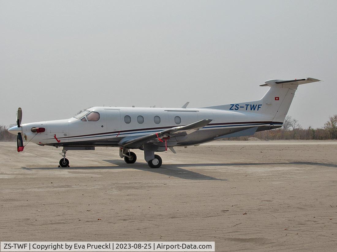 ZS-TWF, 2010 Pilatus PC-12/47E C/N 1220, Chobe Airstrip, Okavango Delta / Botswana