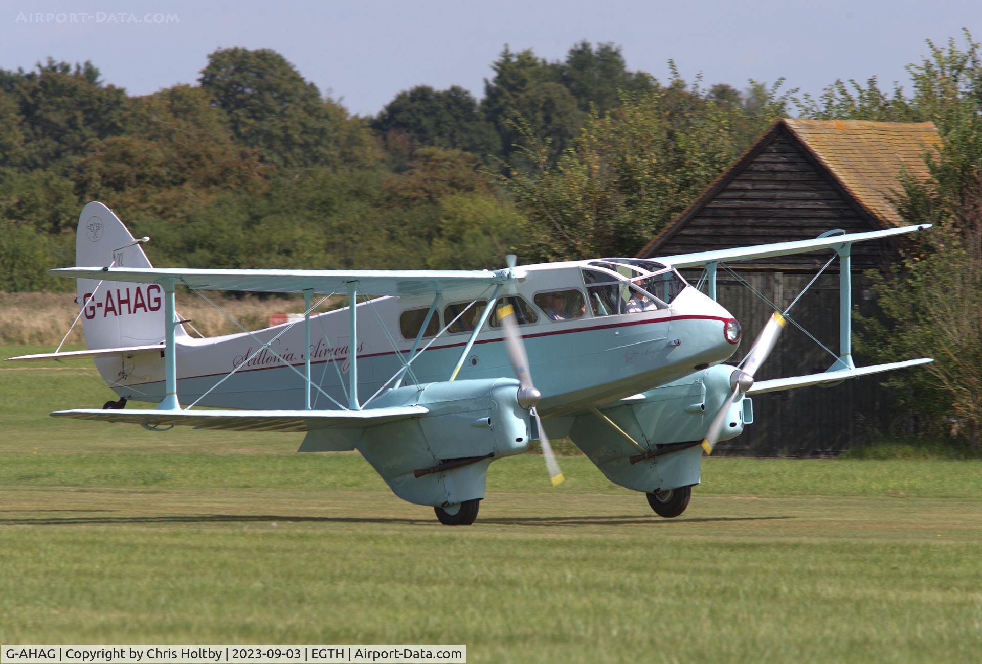 G-AHAG, 1945 De Havilland DH-89A Dominie I/Dragon Rapide C/N 6926, Landing at Old Warden after another pleasure flight before the Vintage Airshow 2023