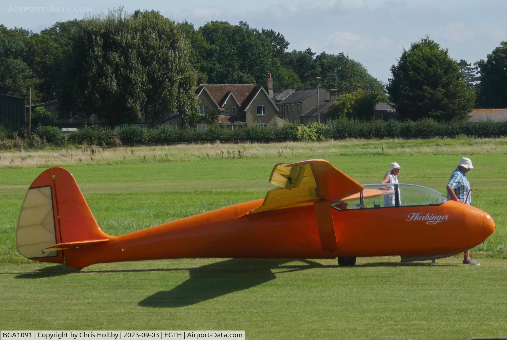 BGA1091, Shenstone Harbinger C/N 1, Being towed for take-off at Old Warden for a display flight at the Vintage Airshow 2023