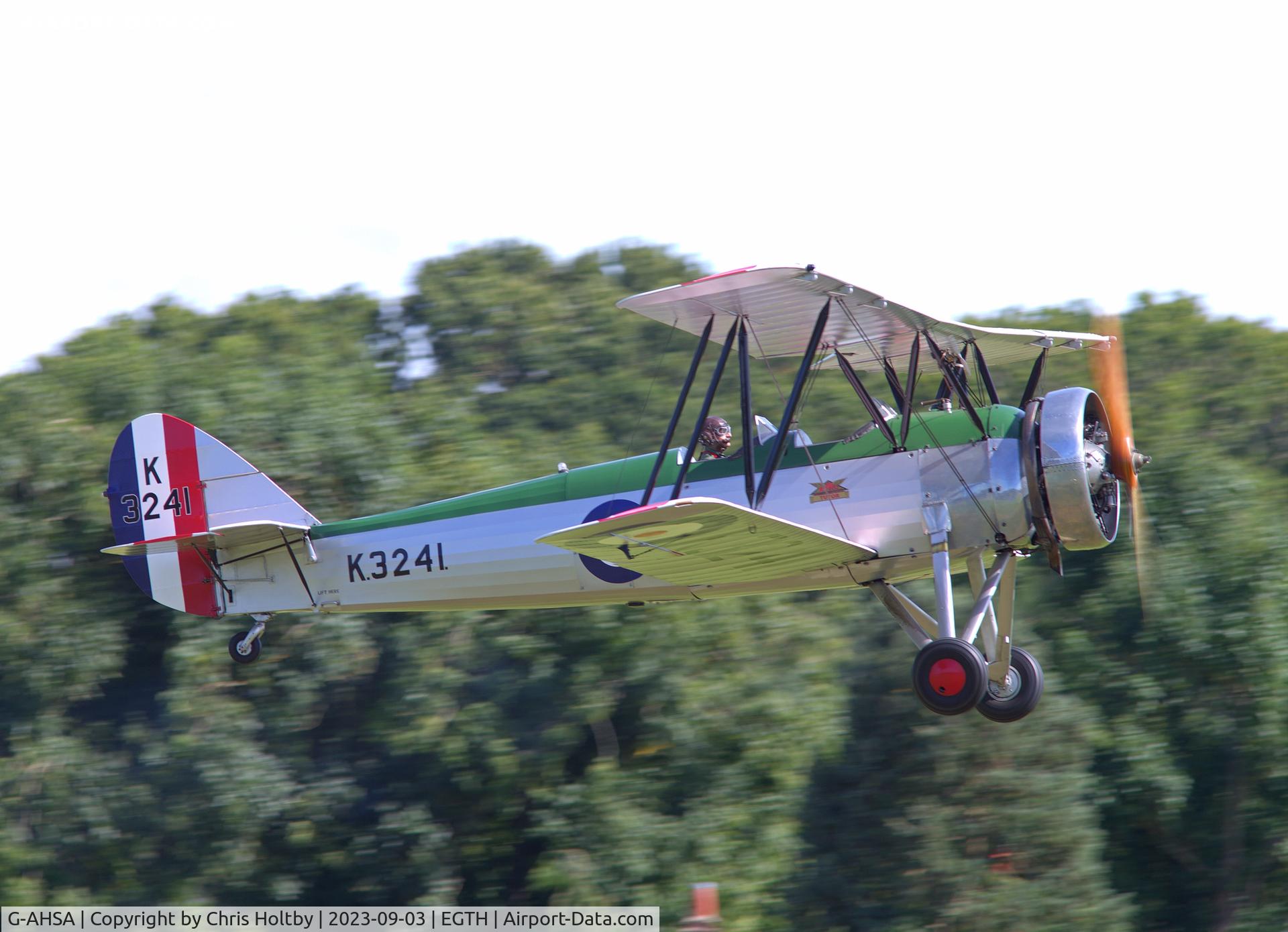 G-AHSA, 1933 Avro 621 Tutor C/N K3215, Taking off from Old Warden on Vintage Airshow day 2023