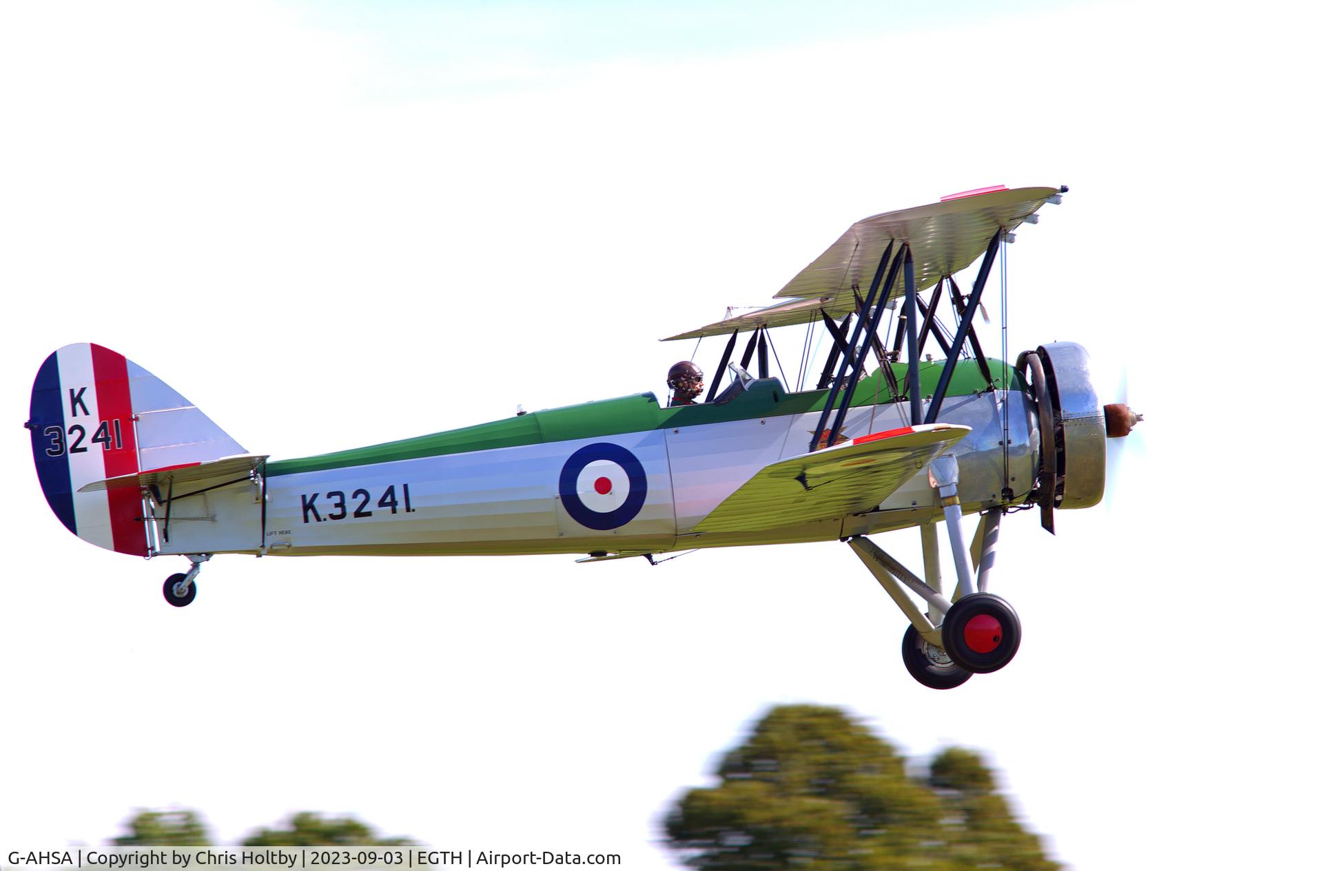 G-AHSA, 1933 Avro 621 Tutor C/N K3215, Avro Tutor taking off for the Vintage Airshow day at Old Warden 2023