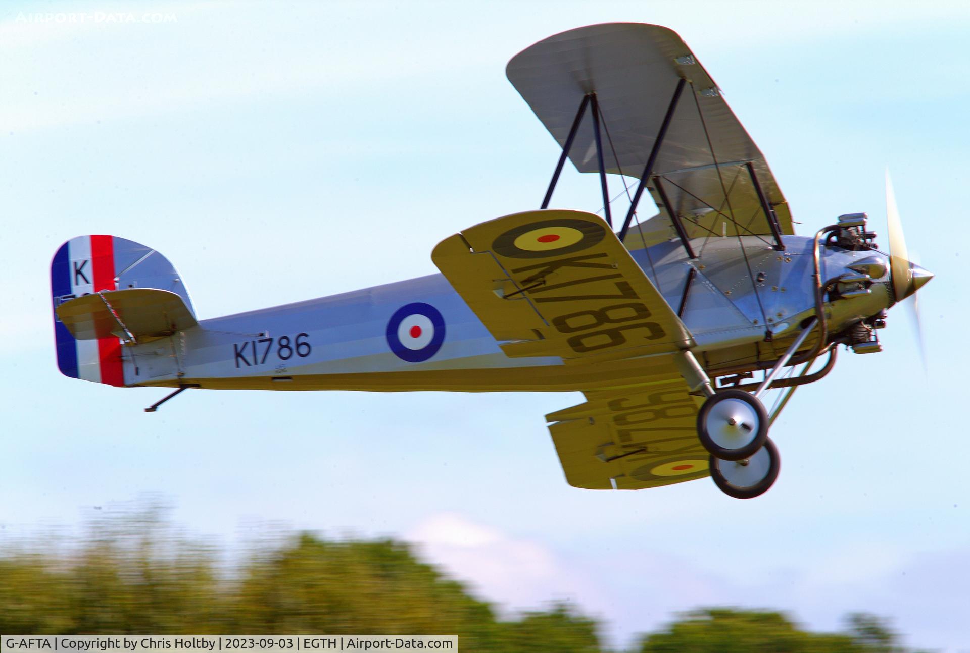 G-AFTA, 1931 Hawker Tomtit Mk1 C/N 30380, Taking off and passing the flight line at Old Warden's Vintage Airshow day 2023