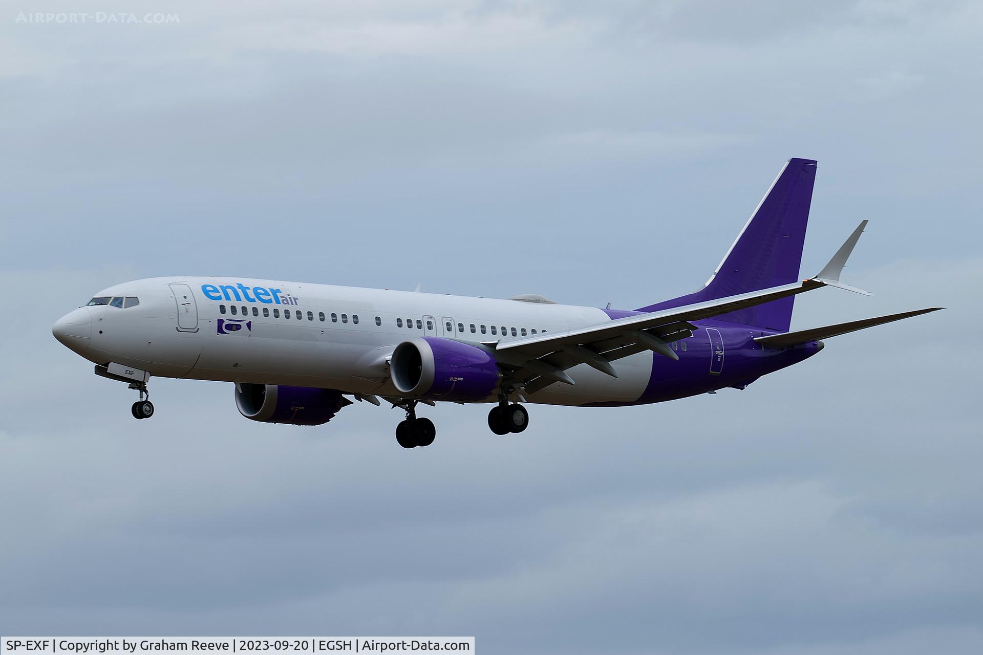 SP-EXF, 2019 Boeing 737-8MAX C/N 61862, Landing at Norwich.