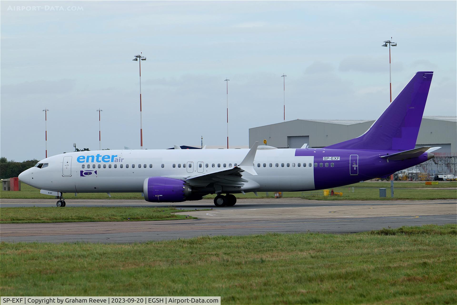SP-EXF, 2019 Boeing 737-8MAX C/N 61862, Departing from Norwich.