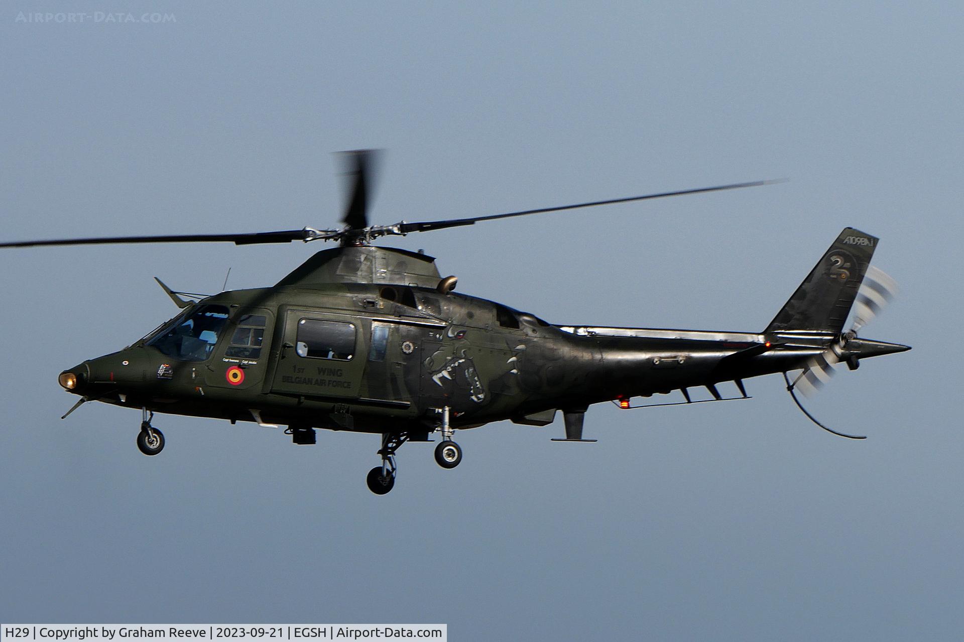 H29, Agusta A-109BA C/N 0329, On approach to Norwich.