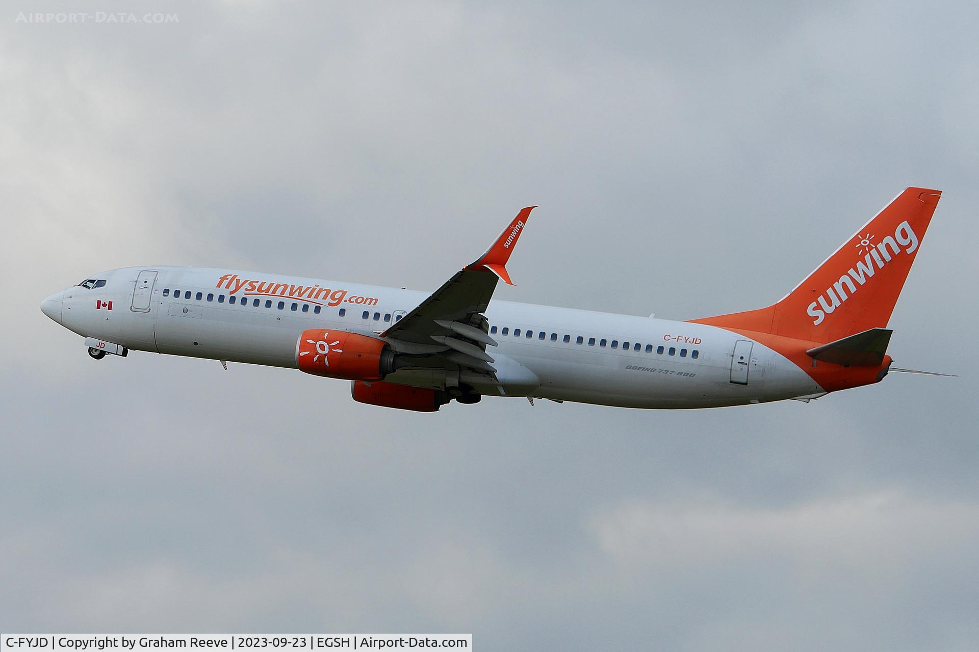 C-FYJD, 2015 Boeing 737-8Q8 C/N 41807, Departing from Norwich.