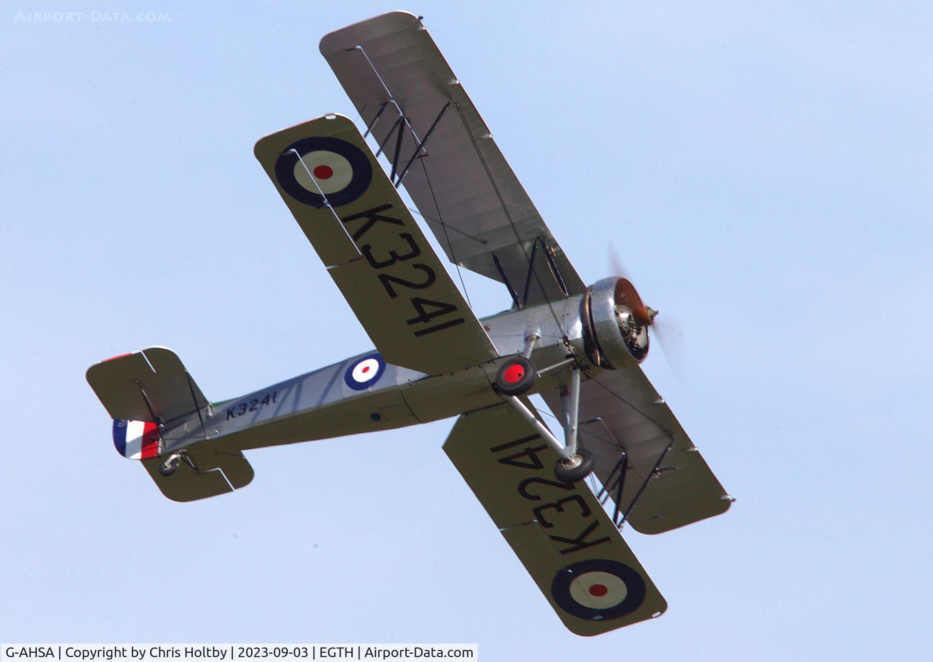 G-AHSA, 1933 Avro 621 Tutor C/N K3215, Swooping low over the crowds at the Vintage Airshow, Old Warden 2023