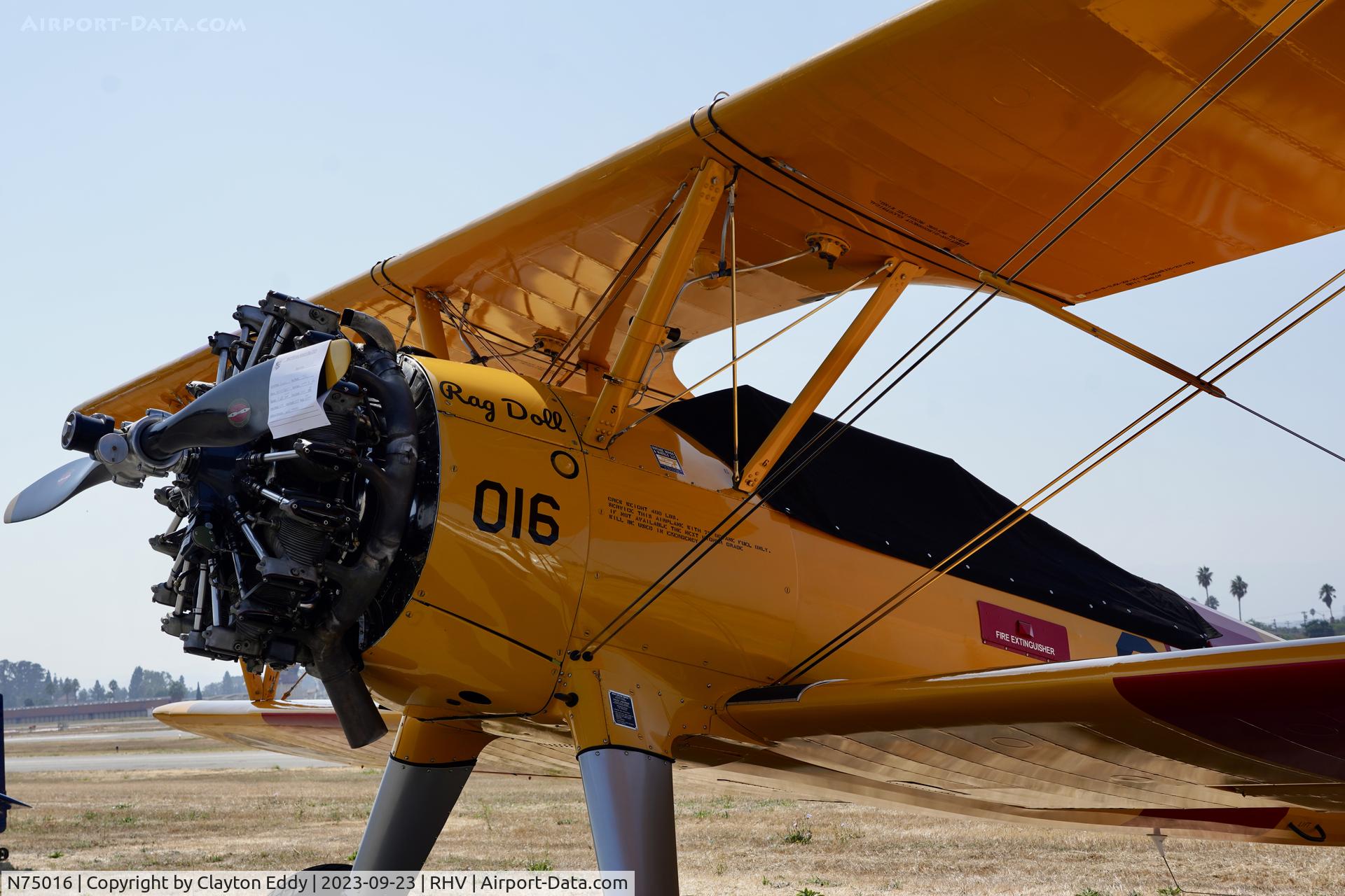 N75016, 1942 Boeing A75N1(PT17) C/N 75-3418, Read-Hillview Airport Community Day California 2023.