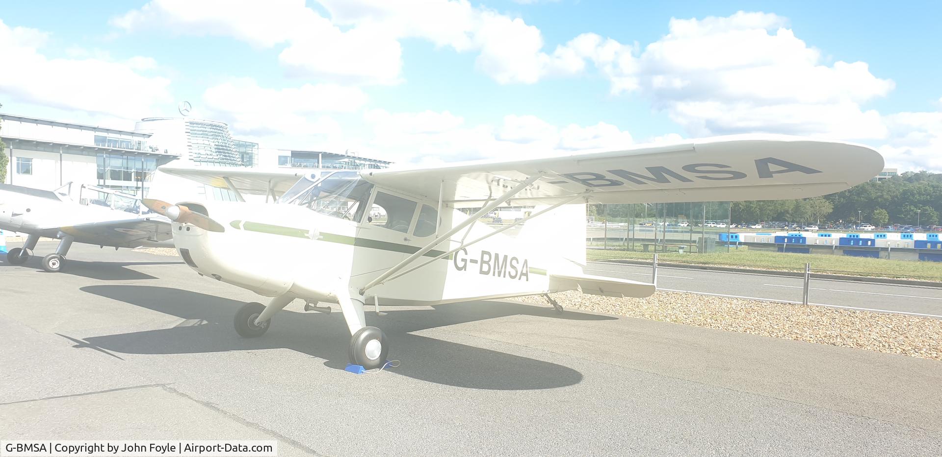 G-BMSA, 1939 Stinson HW-75 C/N 7040, Photograph taken during a 'fly-in' at Brooklands Museum, Weybridge, Surrey.
The aircraft landed on the test track at Mercedes Benz World, next to the museum.