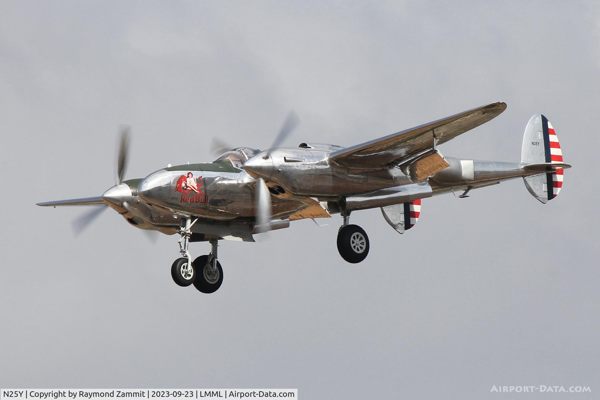 N25Y, 1944 Lockheed P-38L-5LO Lightning C/N AF44-53254, Lockheed P-38L Lightning N25Y The Flying Bulls participating in the Malta International Airshow 2023.