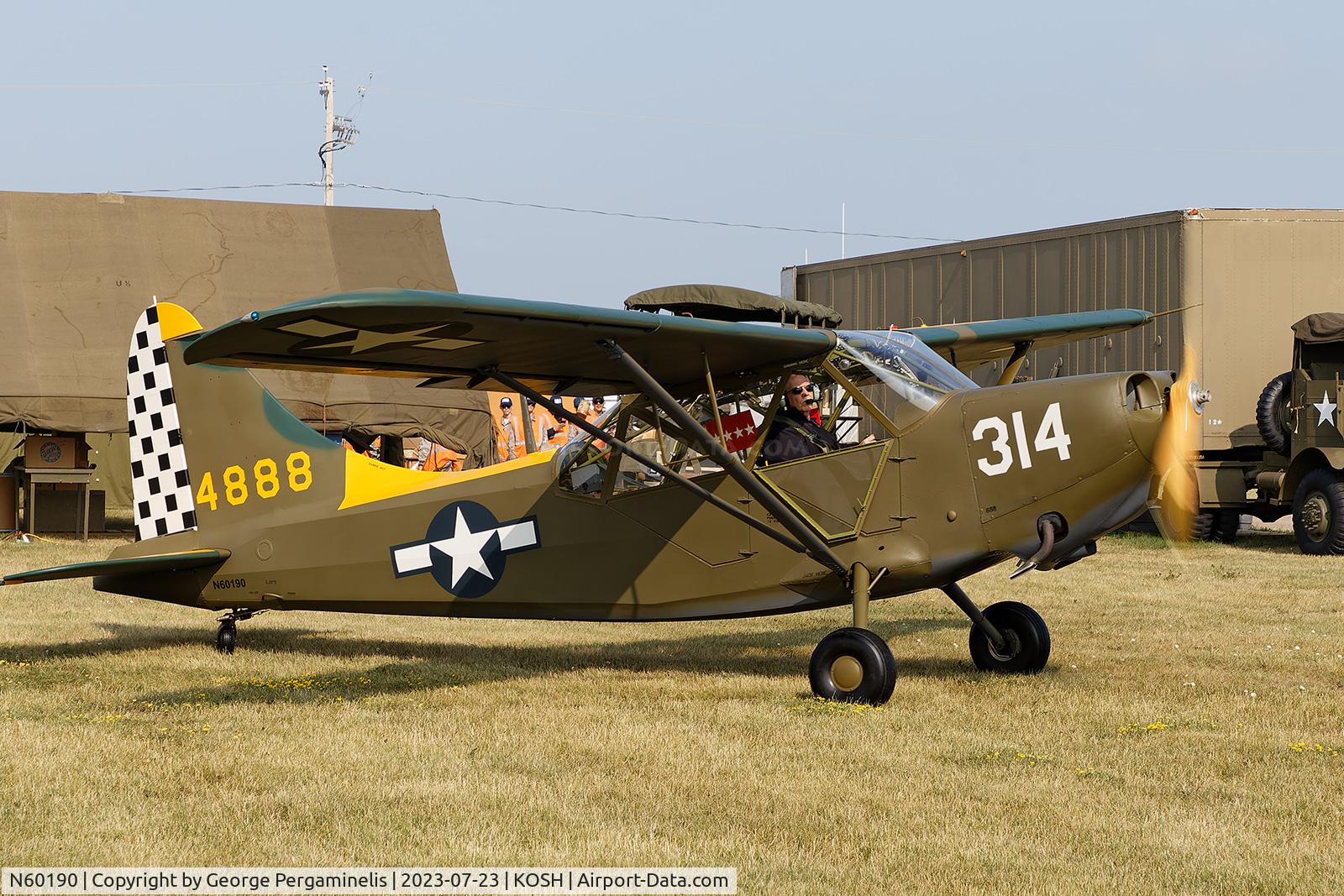 N60190, 1945 Stinson L-5 Sentinel C/N 76-91, Oshkosh 2023.