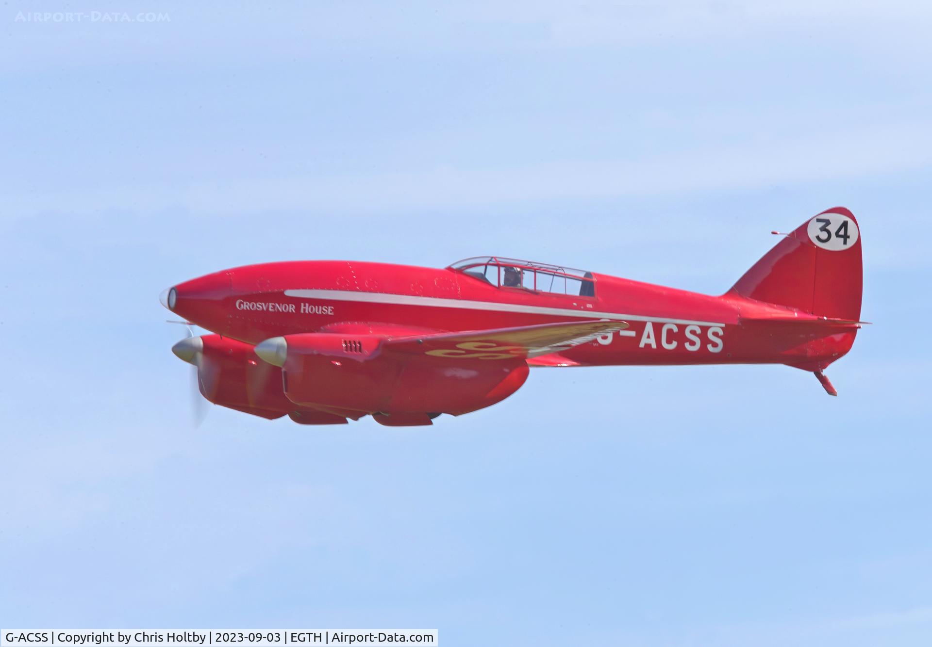 G-ACSS, 1934 De Havilland DH-88 Comet C/N 1996, 1934 DH Comet delighting the crowd at the Vintage Airshow, Old Warden 2023