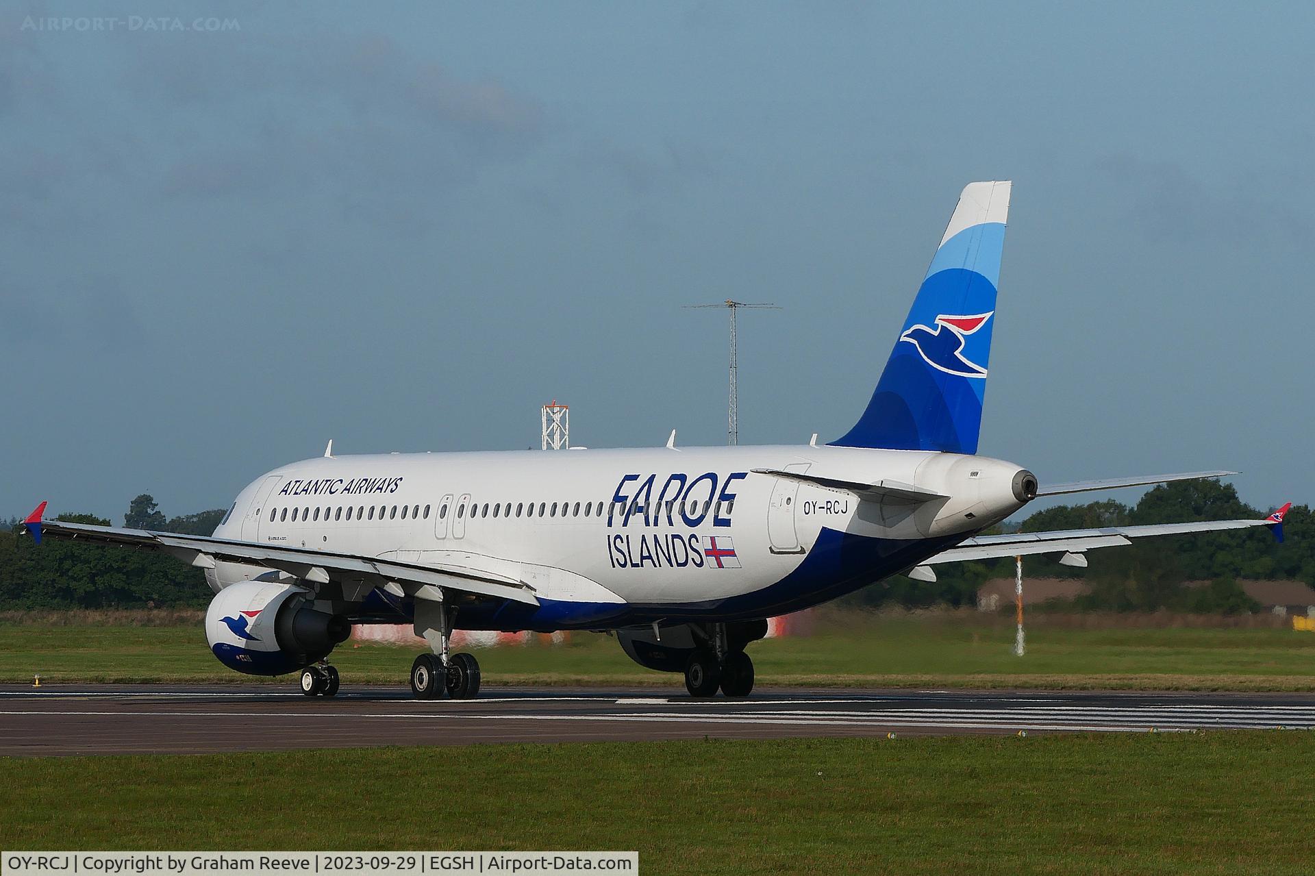 OY-RCJ, 2016 Airbus A320-214 C/N 7465, Departing from Norwich.