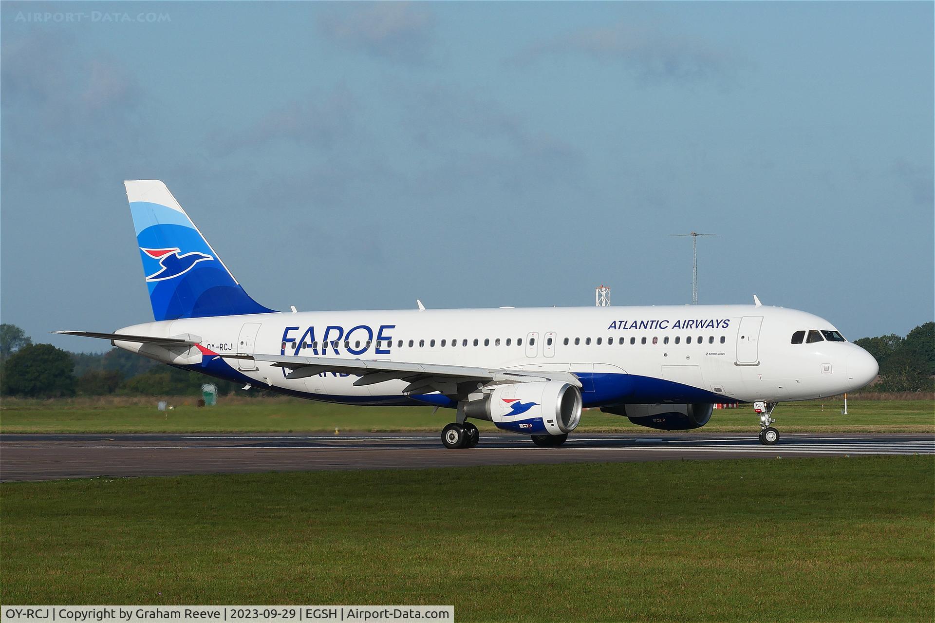OY-RCJ, 2016 Airbus A320-214 C/N 7465, Departing from Norwich.